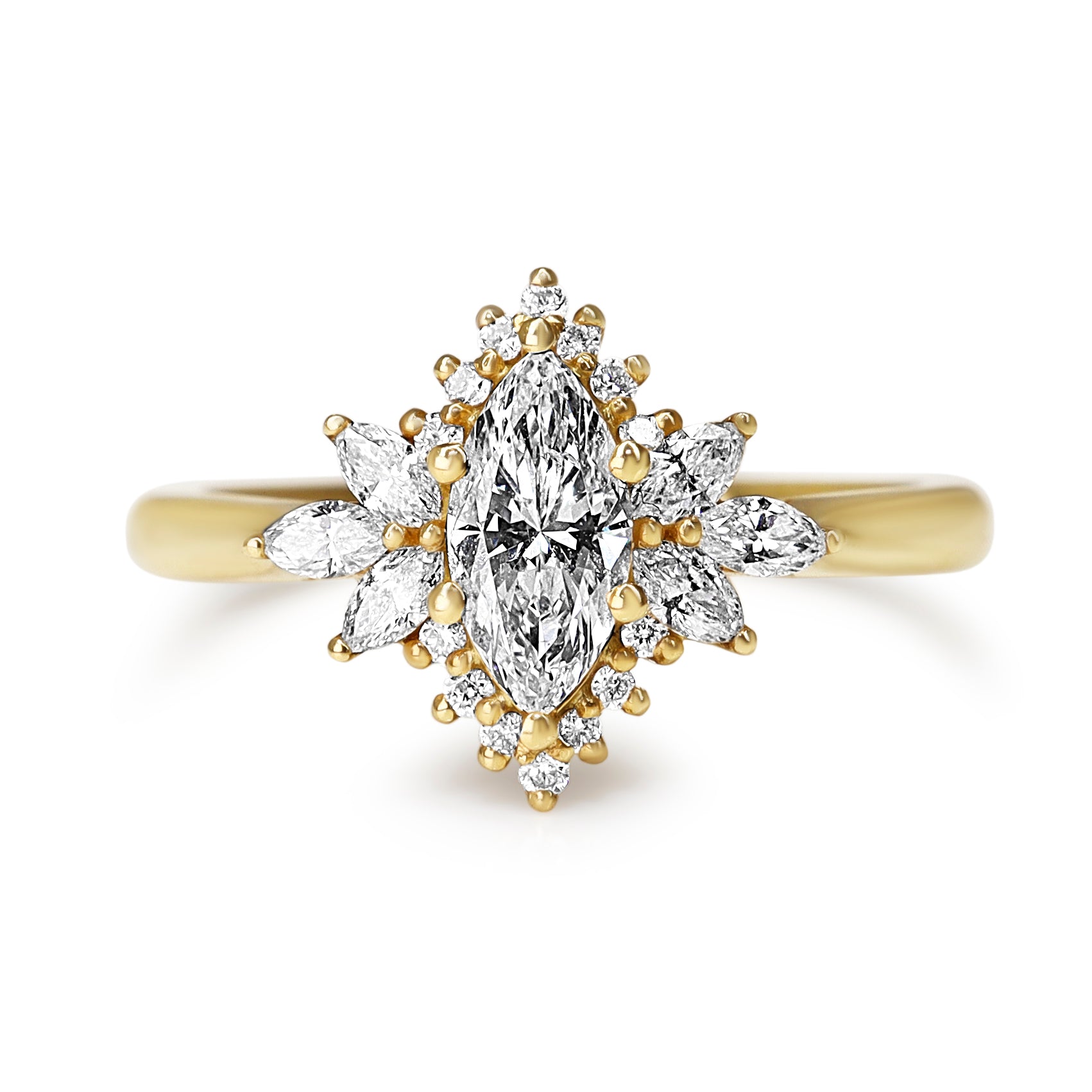 18ct Yellow Gold Marquise Diamond Cluster Halo Ring