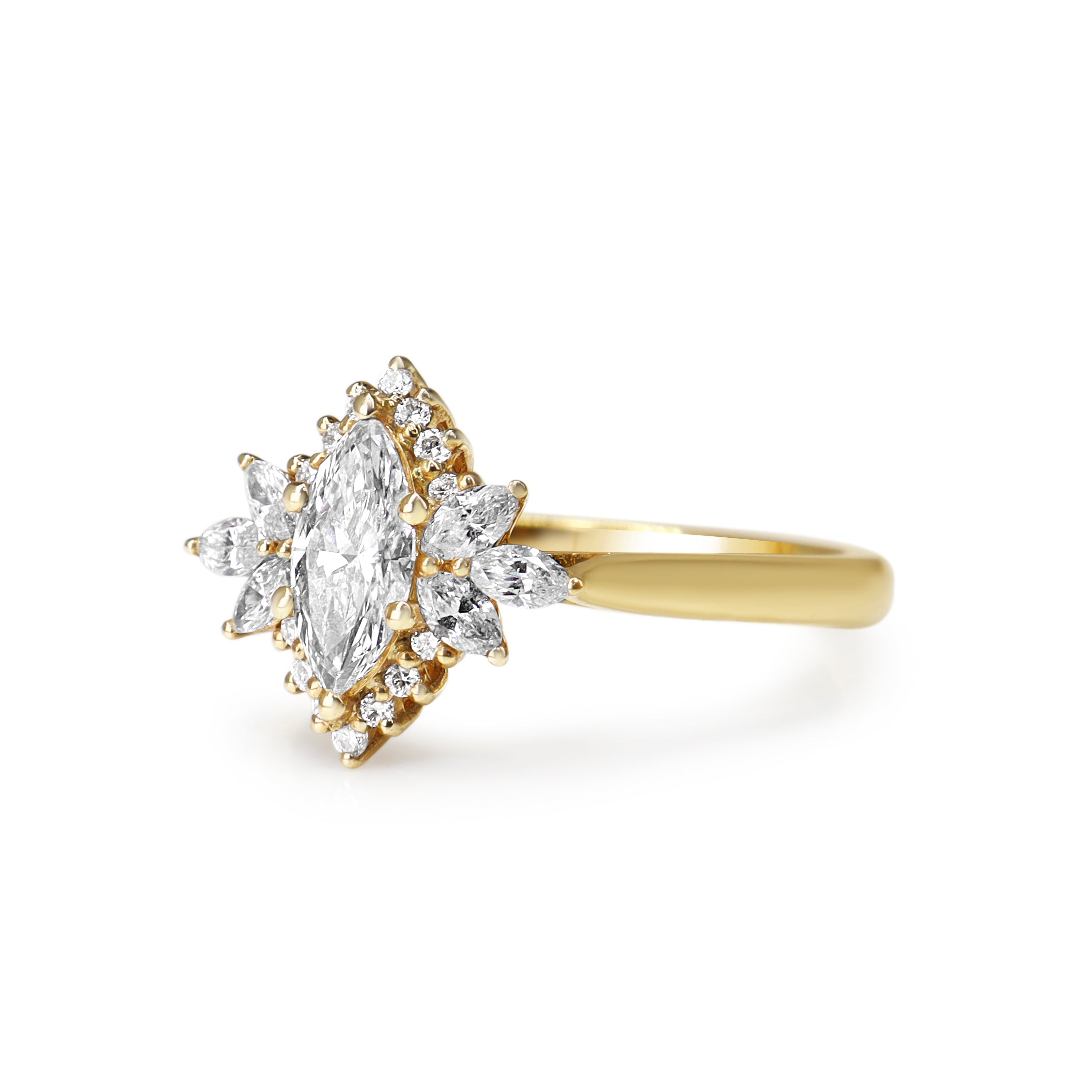 18ct Yellow Gold Marquise Diamond Cluster Halo Ring