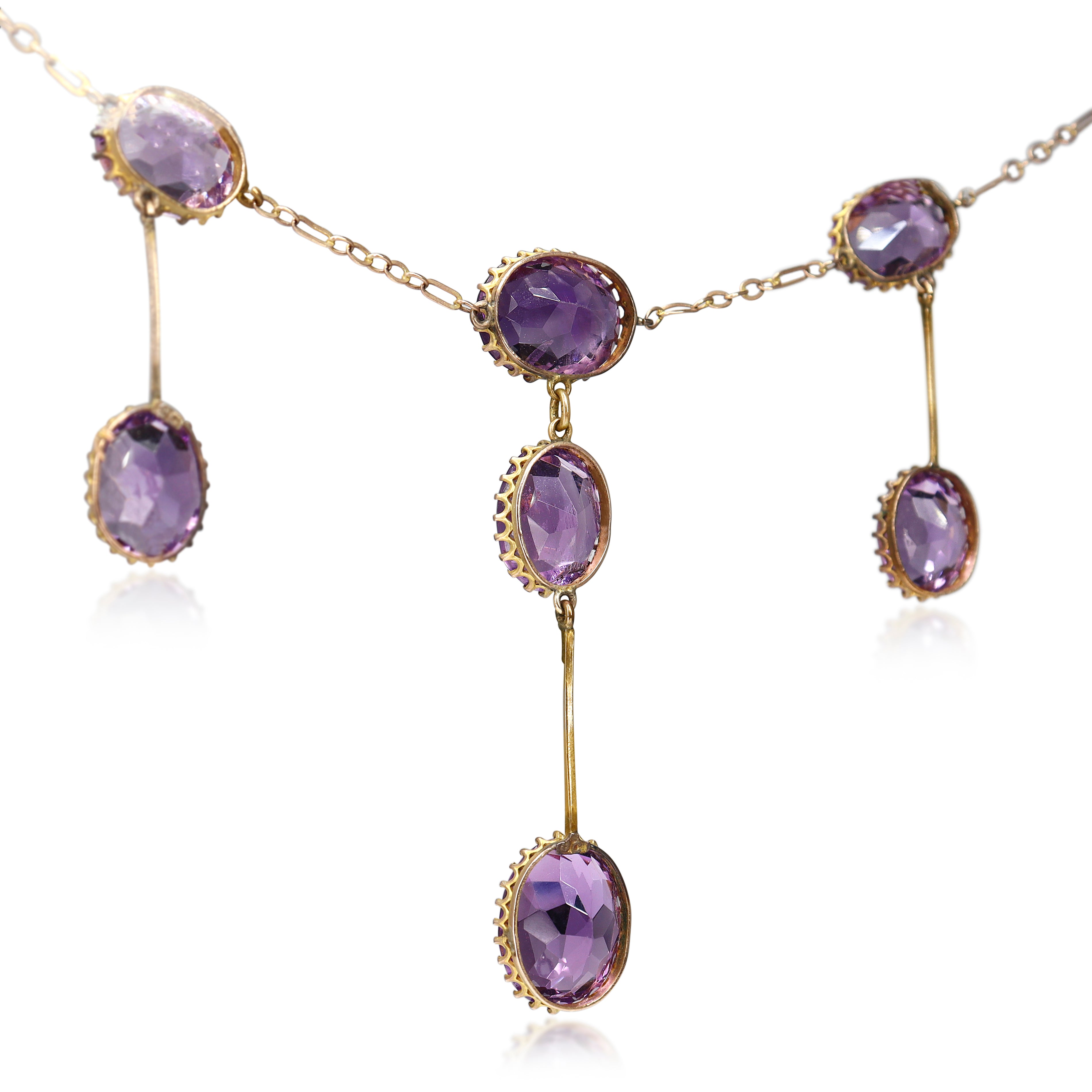 9ct Rose / Old Gold Antique Amethyst Victorian Necklace