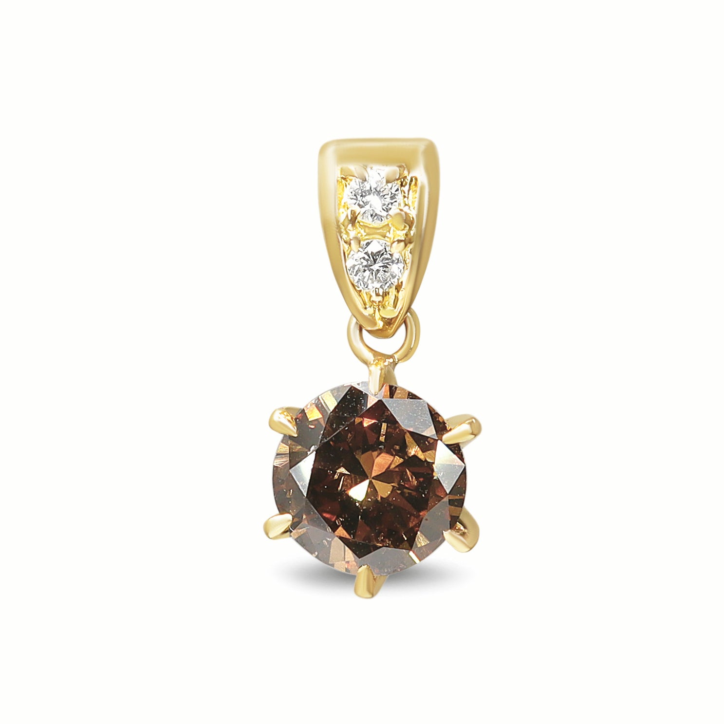 18ct Yellow Gold Champagne Diamond Solitaire Pendant