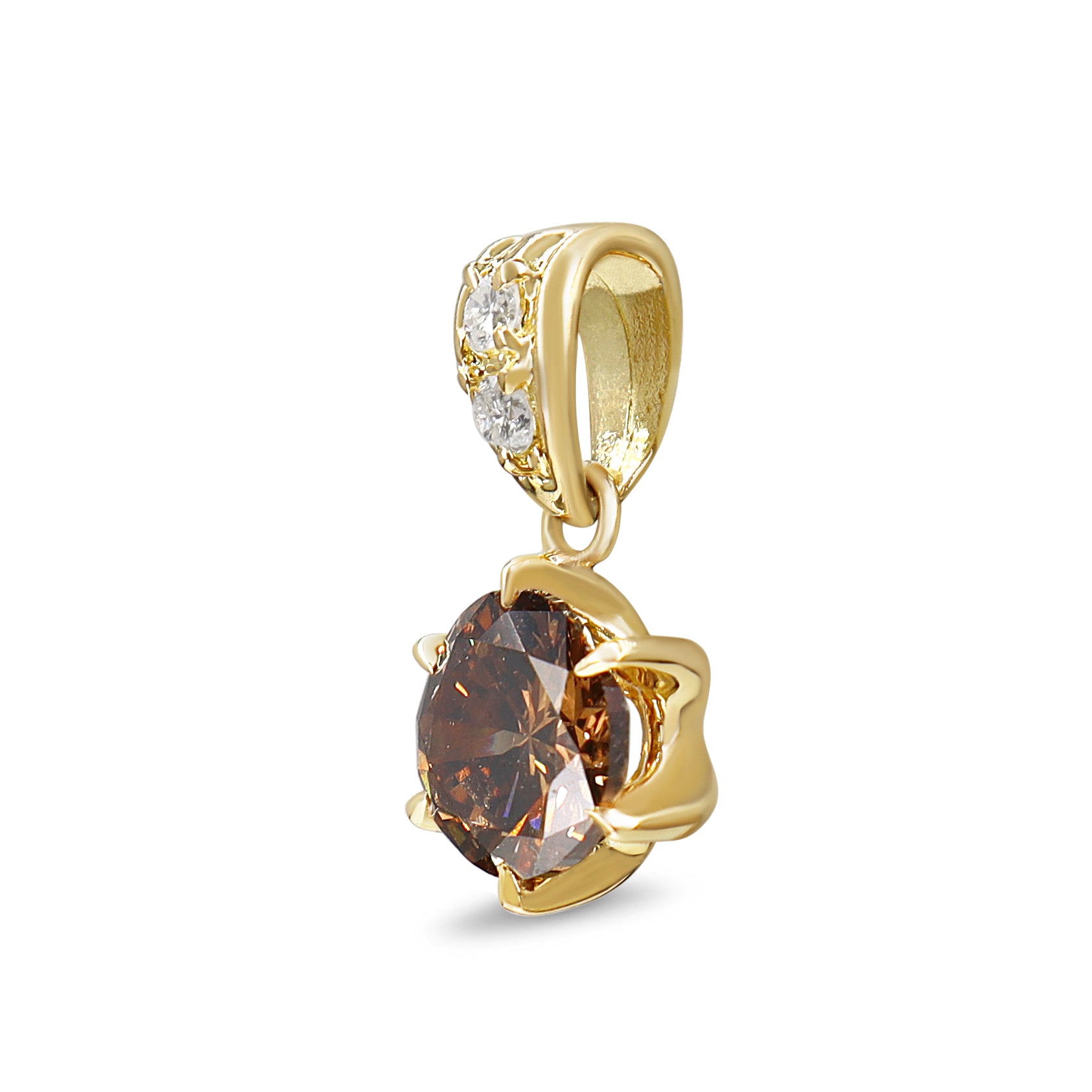 18ct Yellow Gold Champagne Diamond Solitaire Pendant