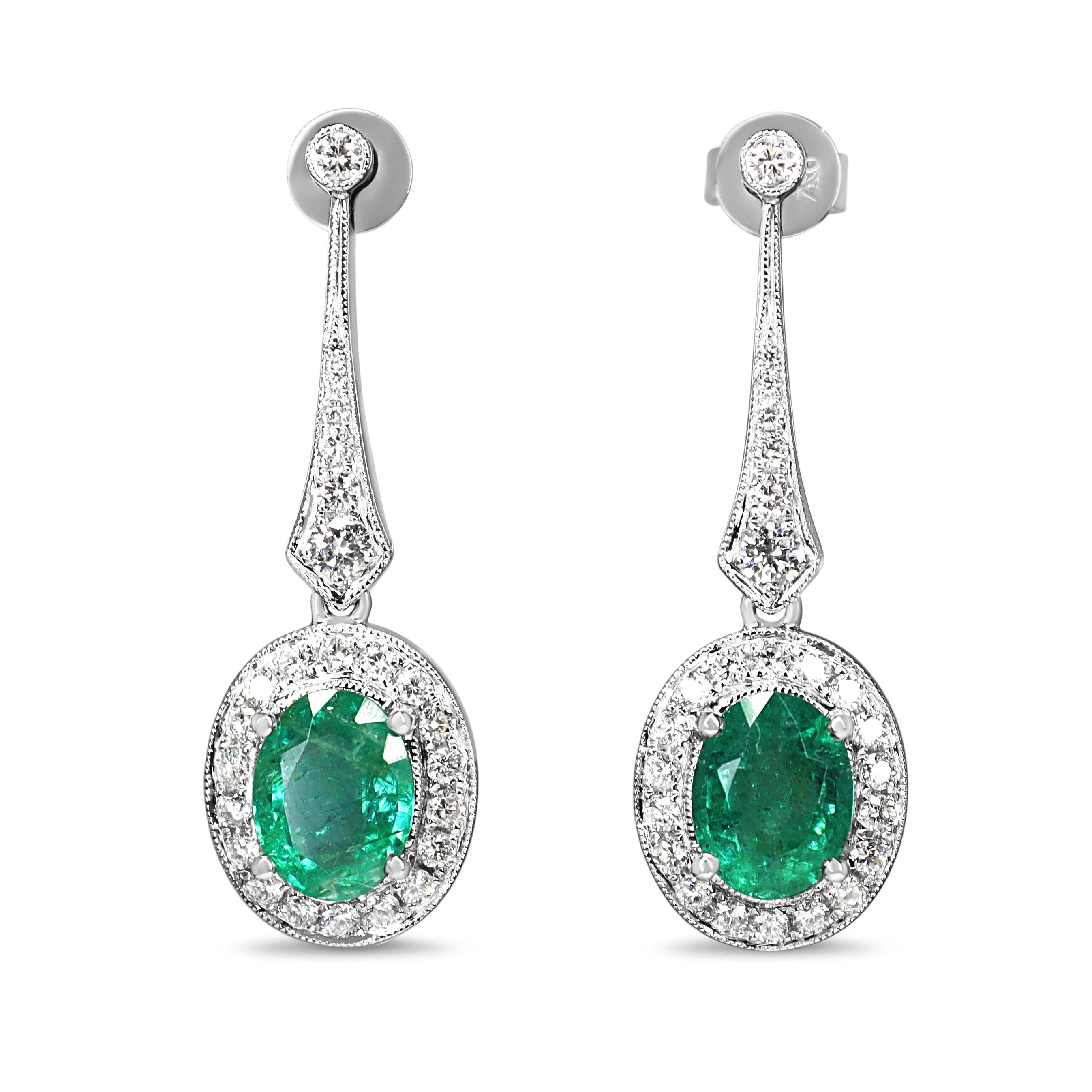 18ct White Gold Emerald and Diamond Art Deco Style Earrings