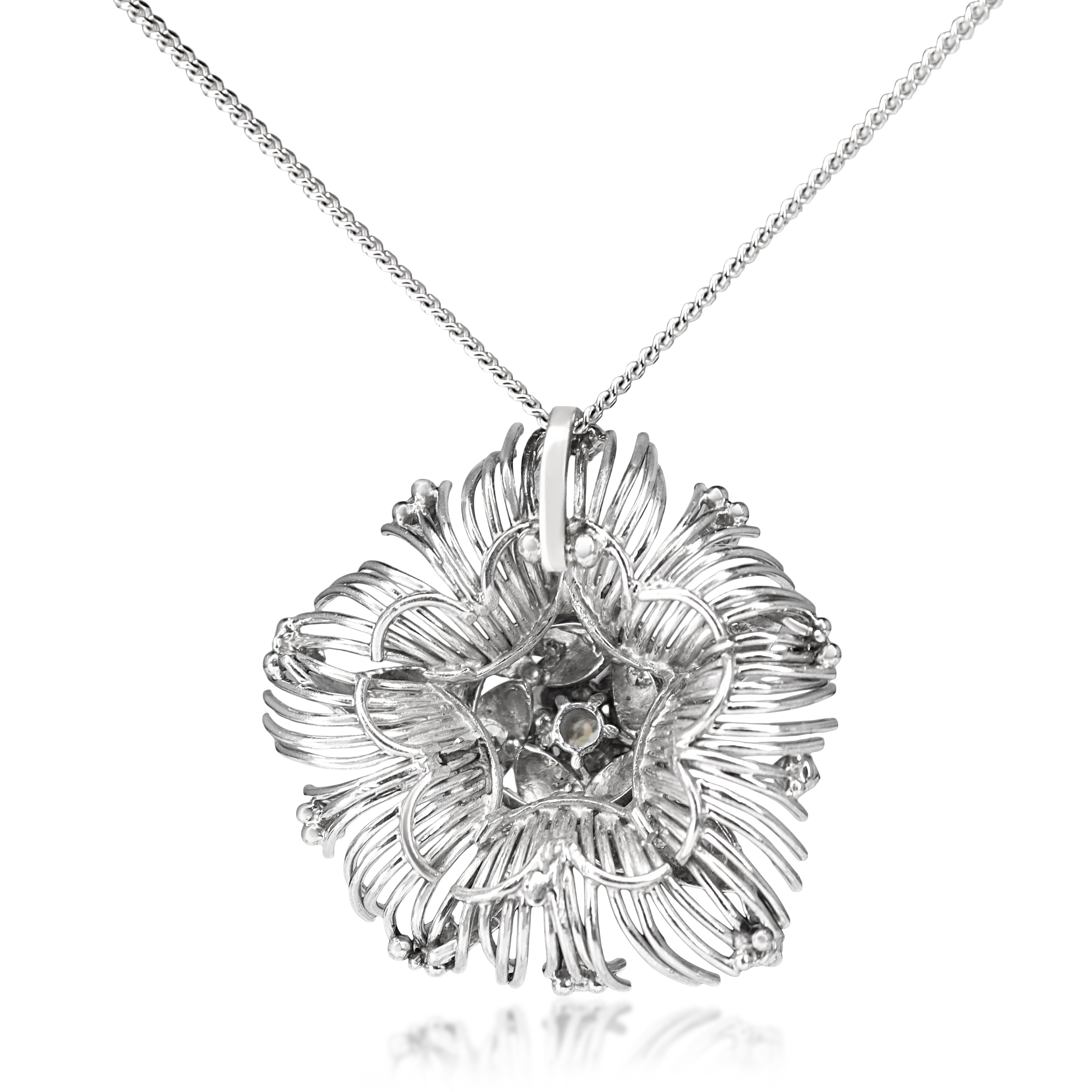 18ct White Gold Vintage Old Cut Diamond Floral Necklace