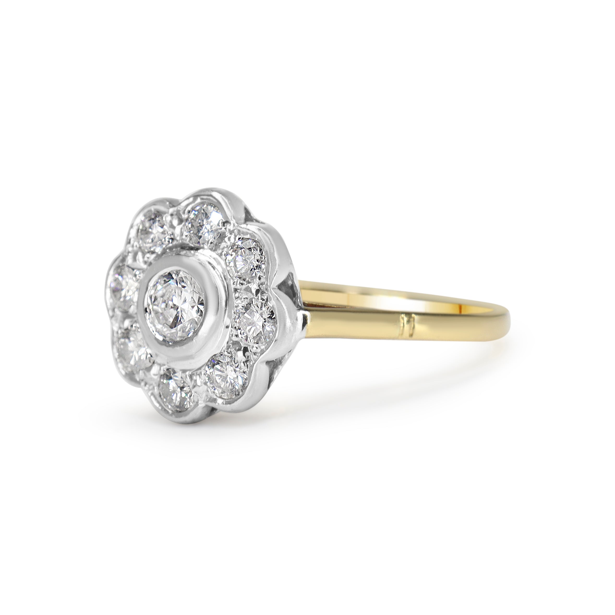 18ct Yellow and White Gold Diamond Daisy Ring