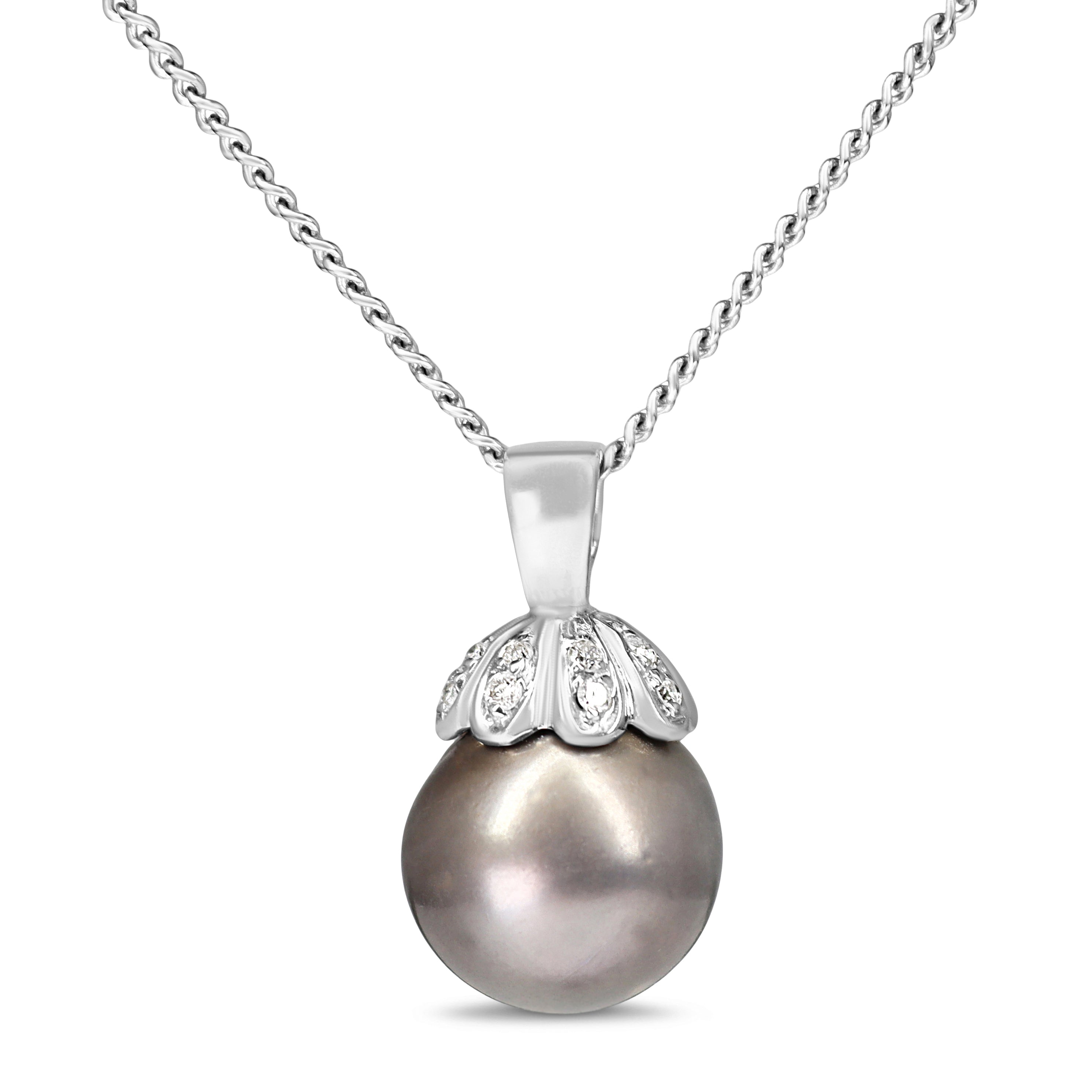 18ct White Gold Tahititan 12mm Diamond Flower Pendant