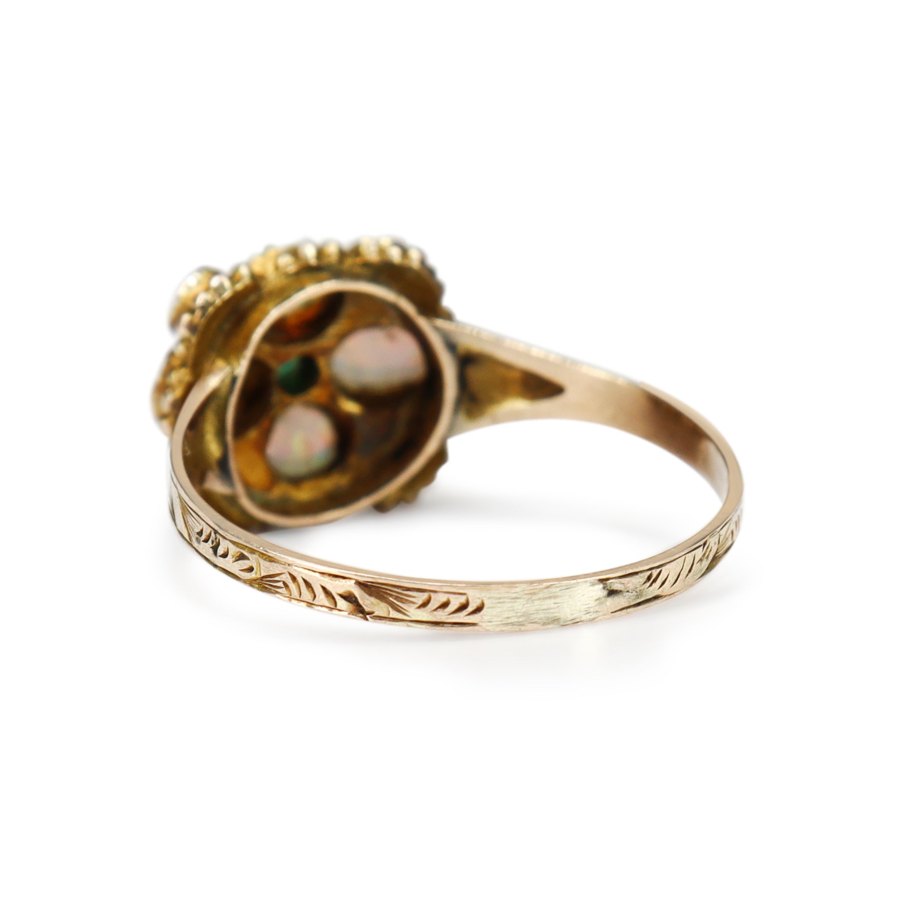 9ct Yellow Gold Antique Georgian Opal and Emerald Ring