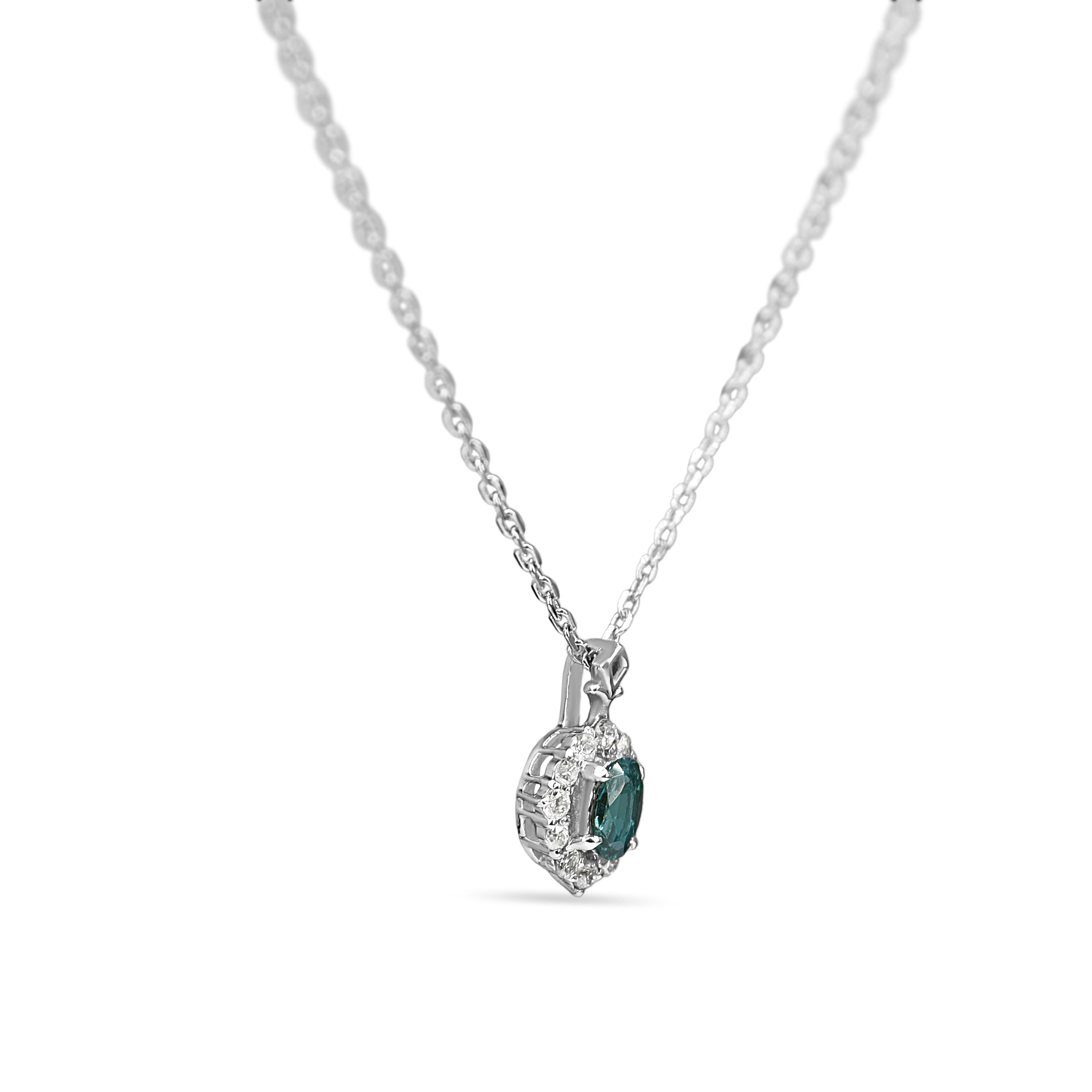 Platinum Alexandrite and Diamond Halo Pendant Necklace
