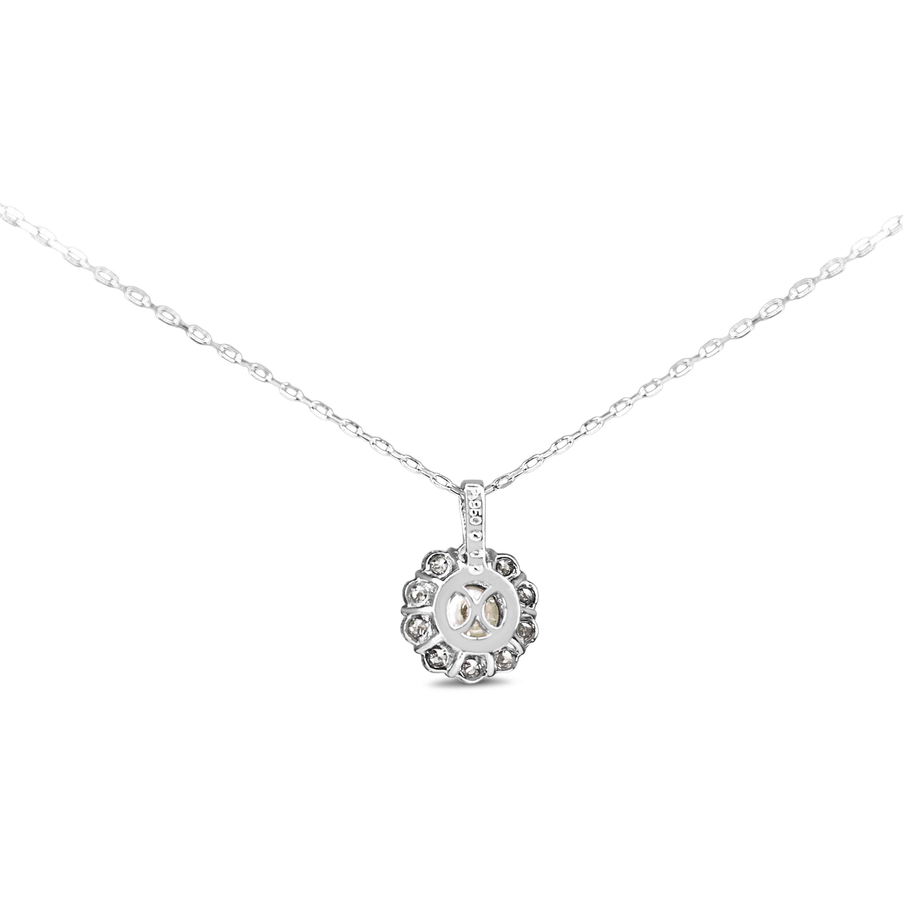 Platinum Diamond and Pearl Fine Halo Necklace