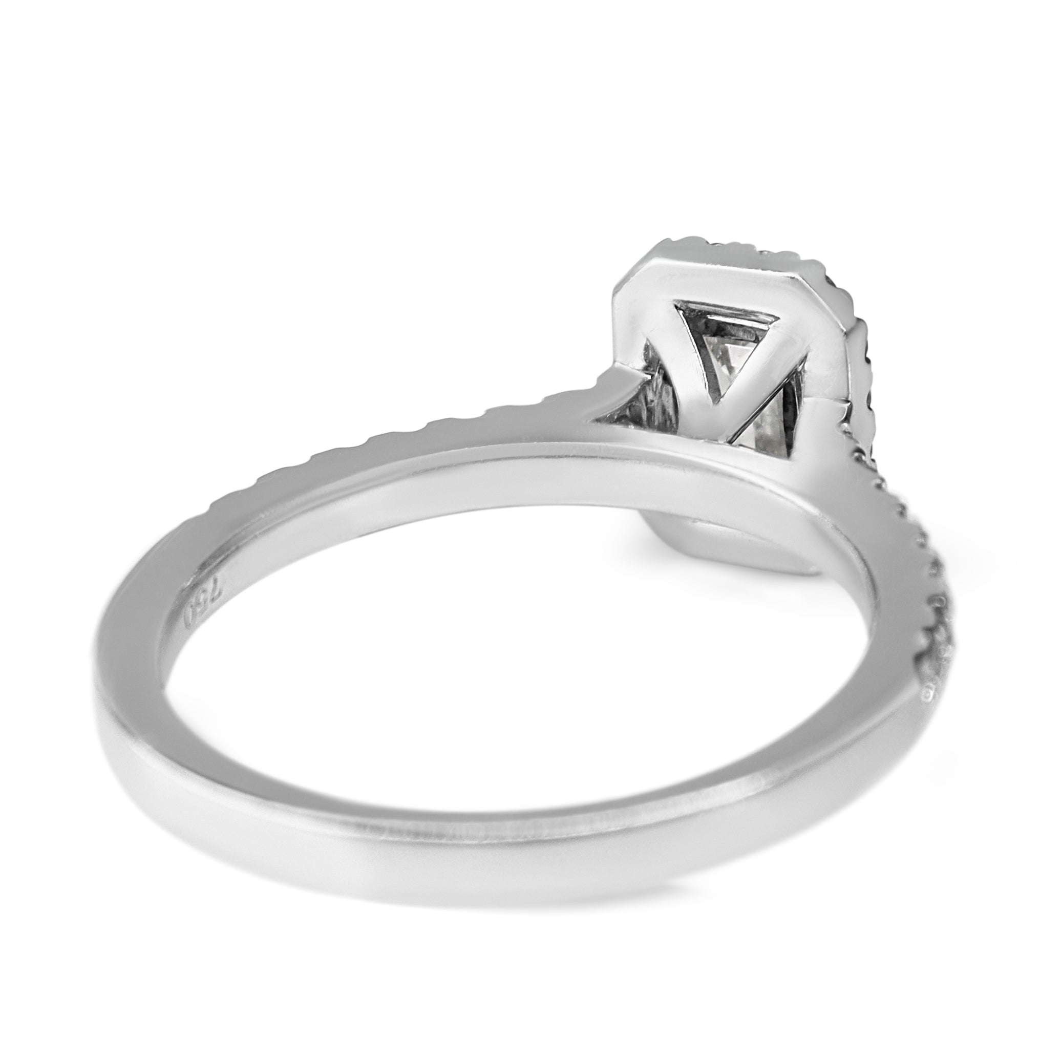 18ct White Gold Emerald Cut Diamond Halo Ring