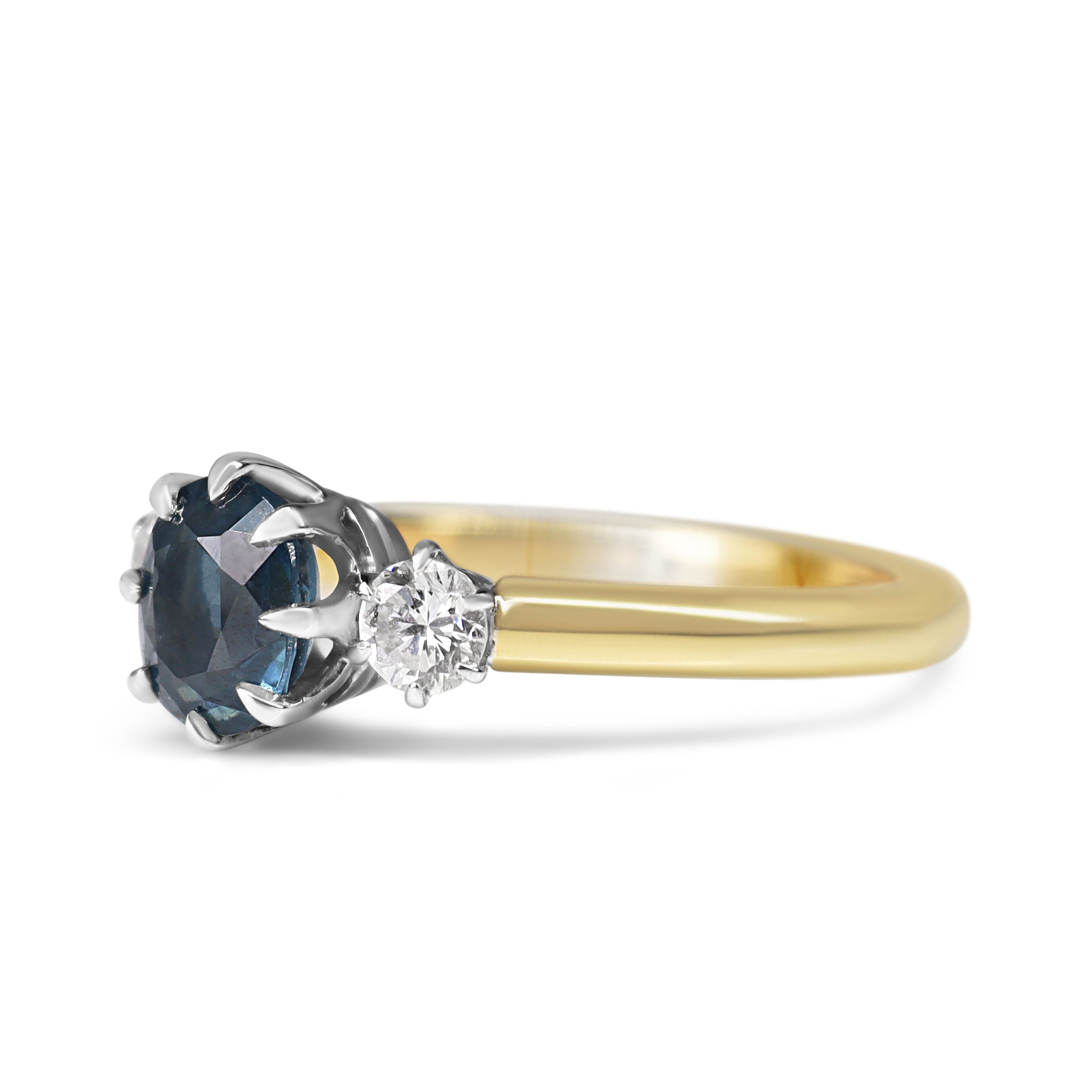 18ct Yellow and White Gold Antique Style Sapphire and Diamond 3 Stone Ring