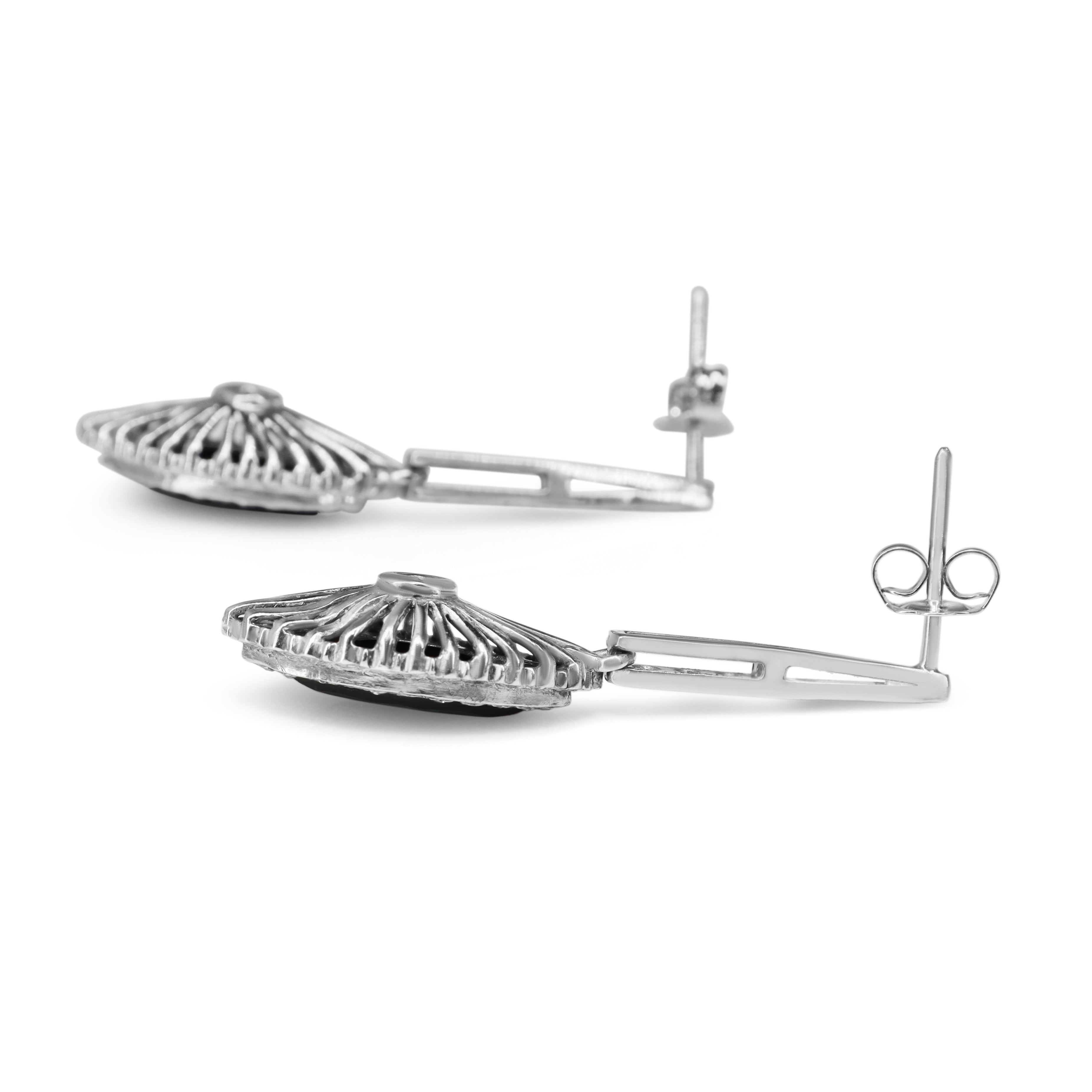 Palladium Sapphire and Single Cut Diamond Vintage Drop Earrings