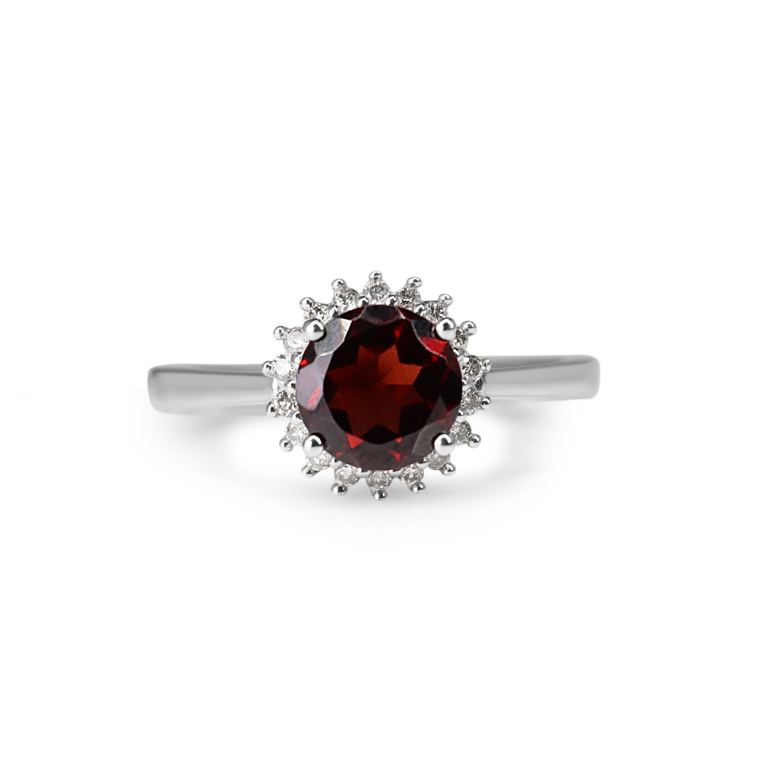 9ct White Gold Garnet and Diamond Halo Ring