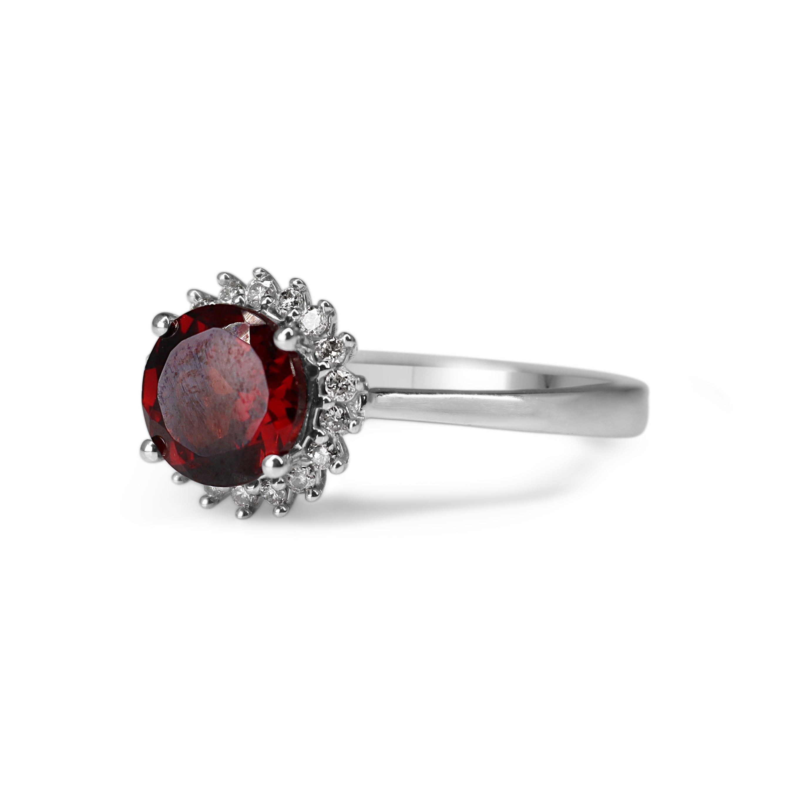 9ct White Gold Garnet and Diamond Halo Ring