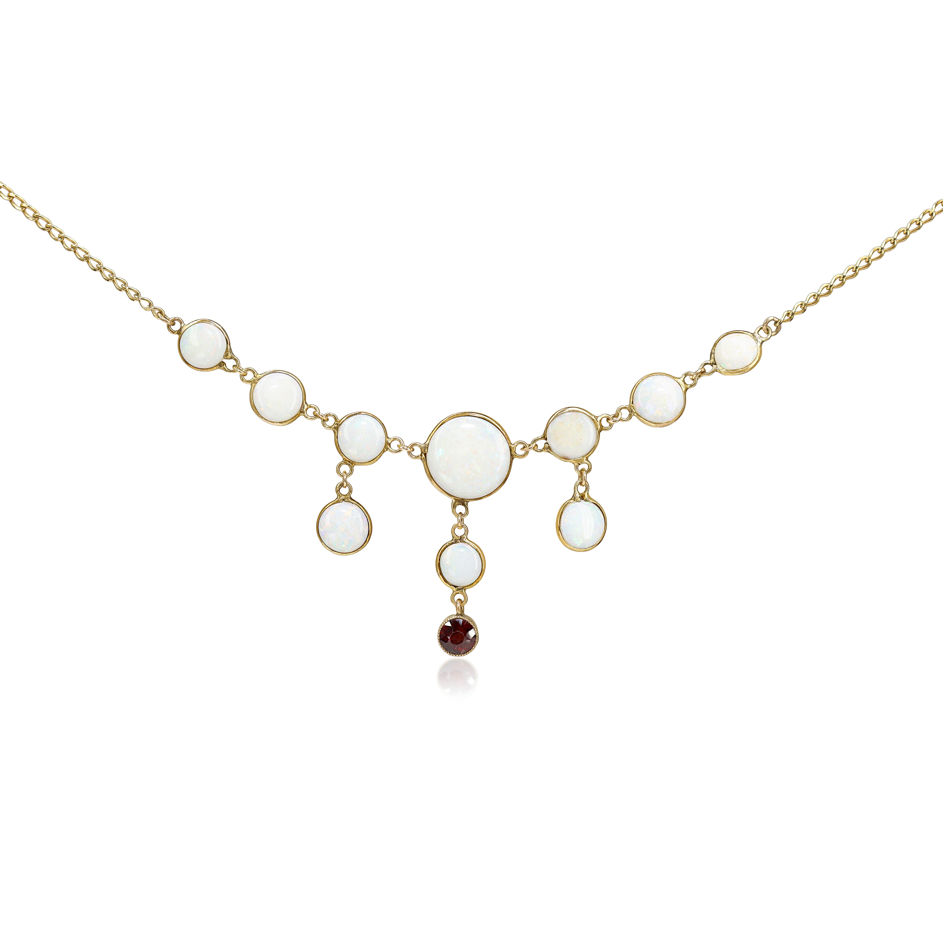 9ct Yellow Gold Opal and Paste Vintage Necklace