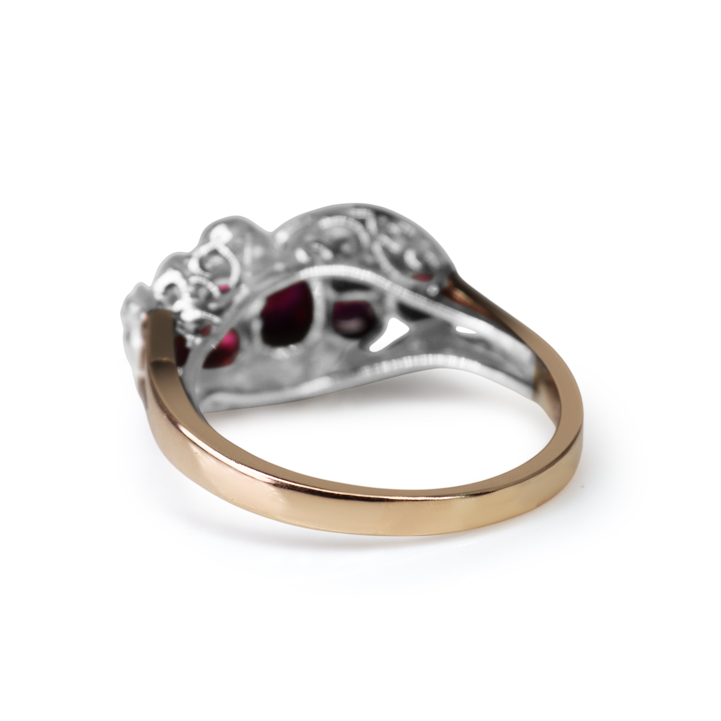 14ct Rose and White Gold Vintage Ruby Cluster and Diamond Ring