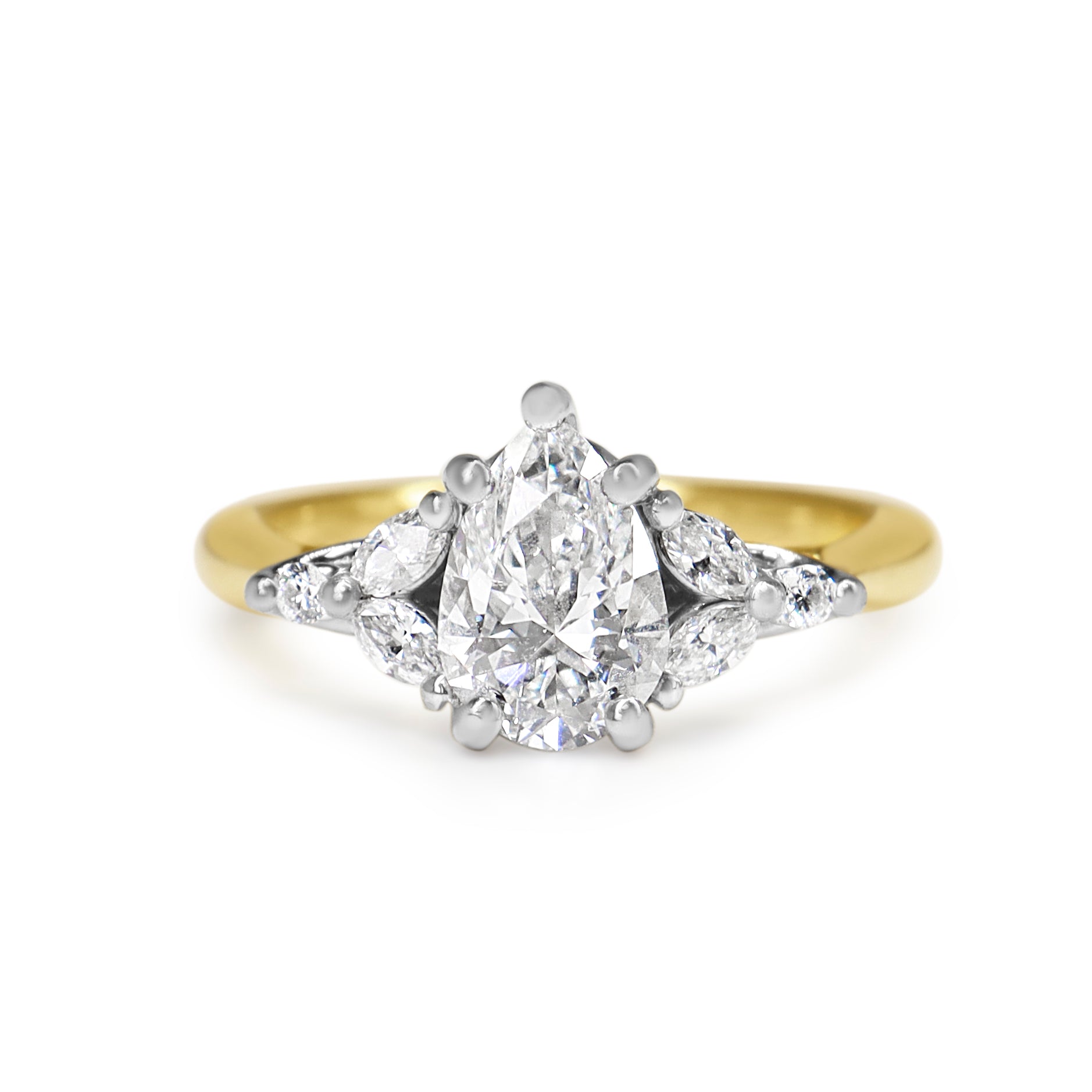 18ct Yellow and White Gold Pear and Marquise Diamond Ring