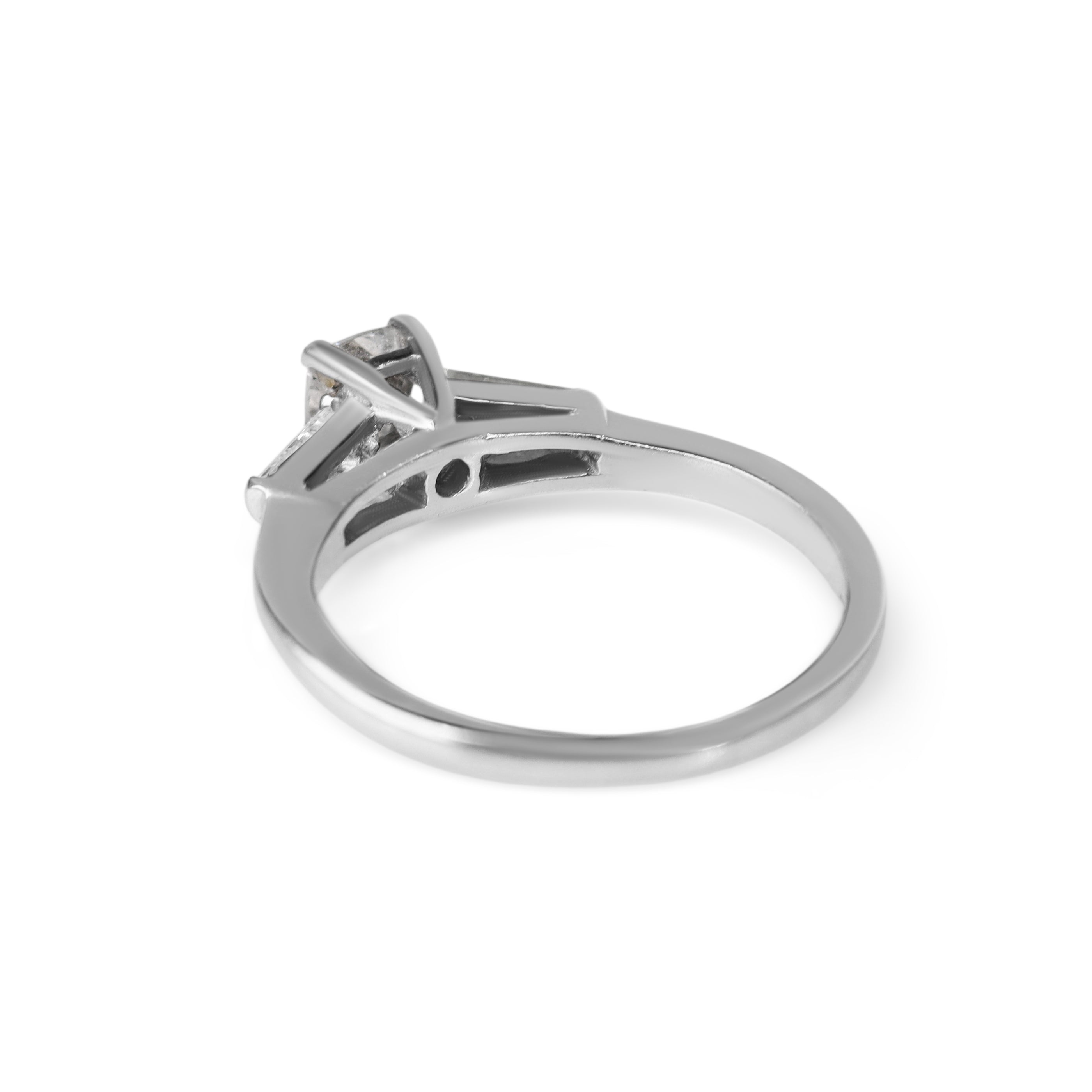 Platinum Cushion and Tapered Baguette Cut Diamond 3 Stone Ring
