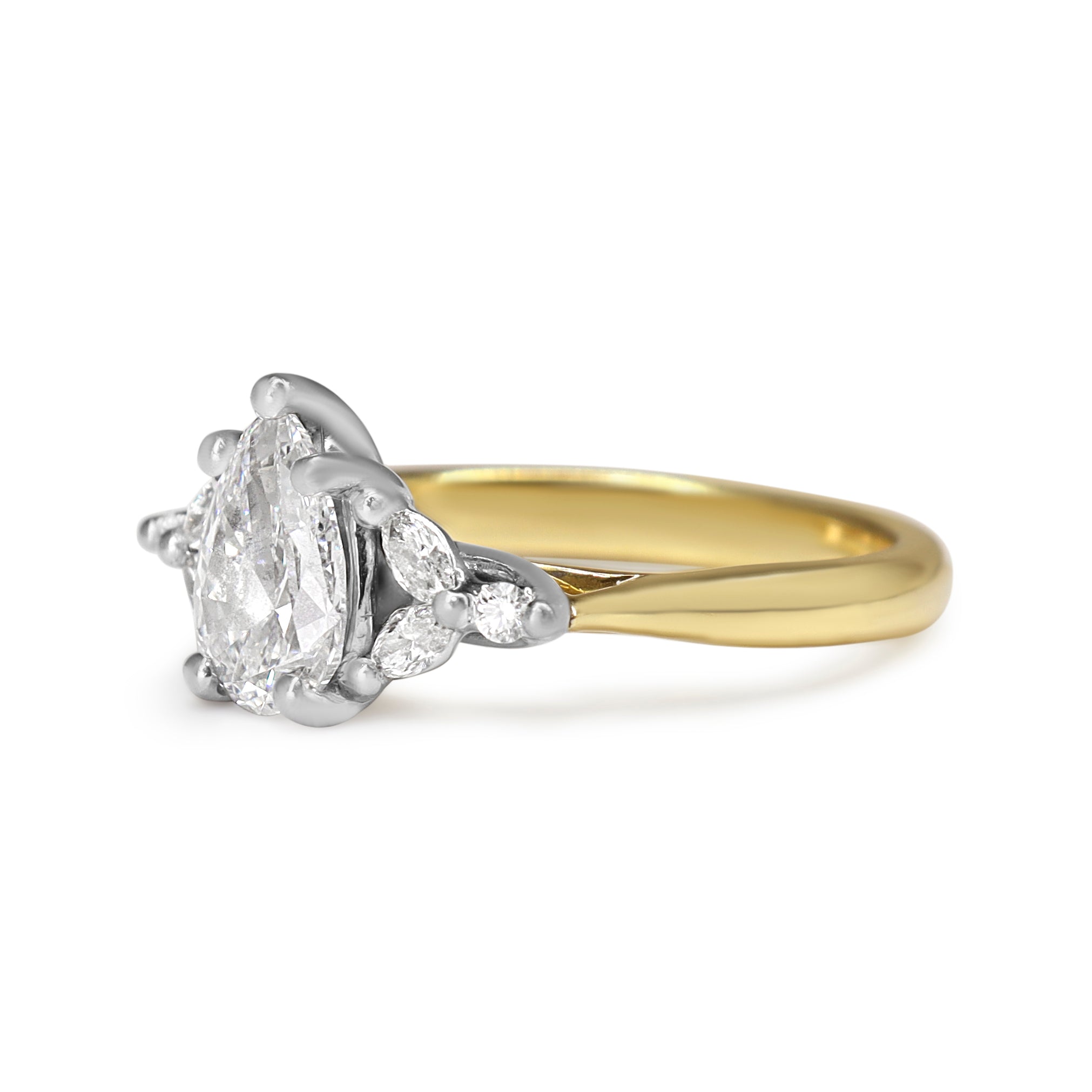 18ct Yellow and White Gold Pear and Marquise Diamond Ring