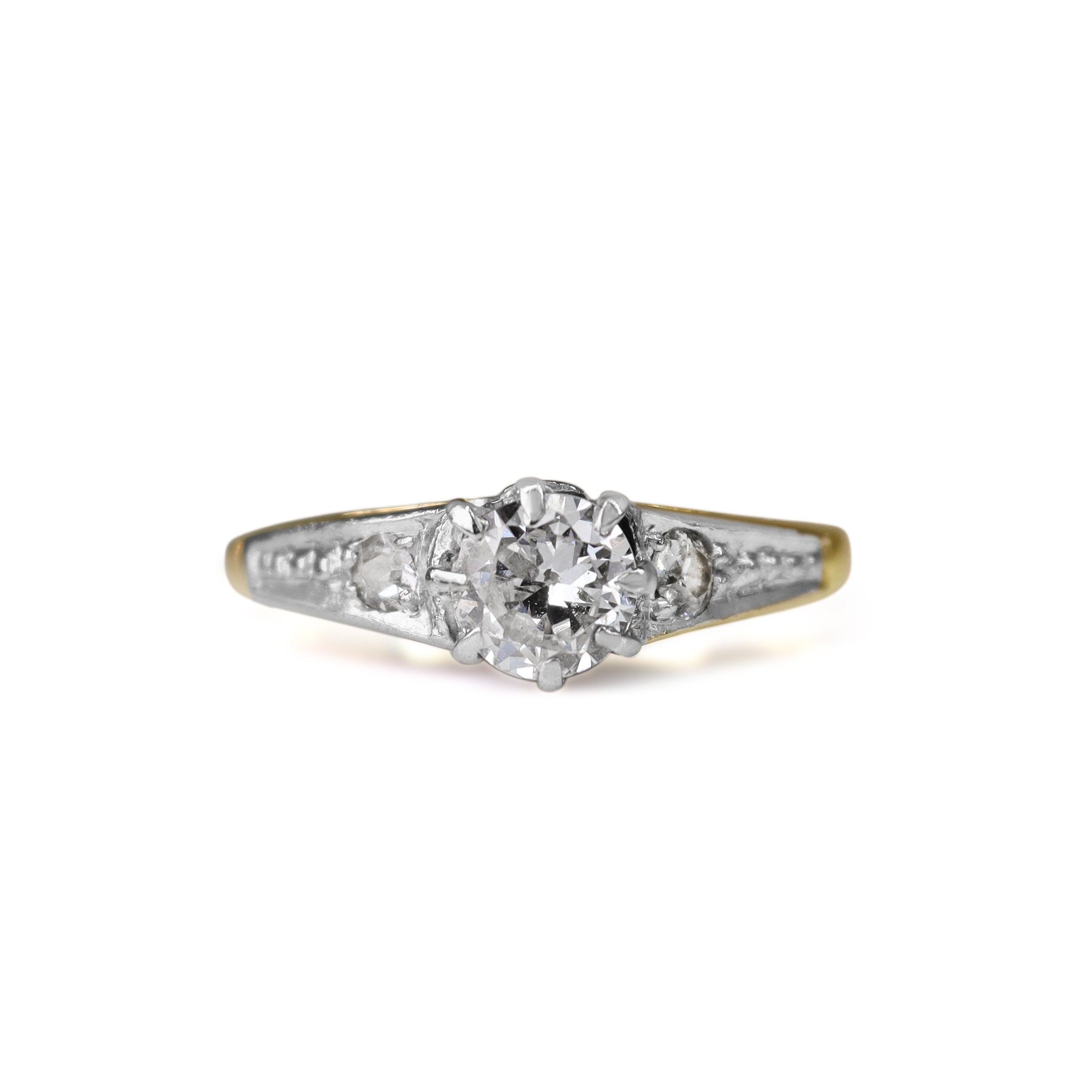 18ct Yellow and White Gold Antique Old Cut Diamond Solitaire Ring