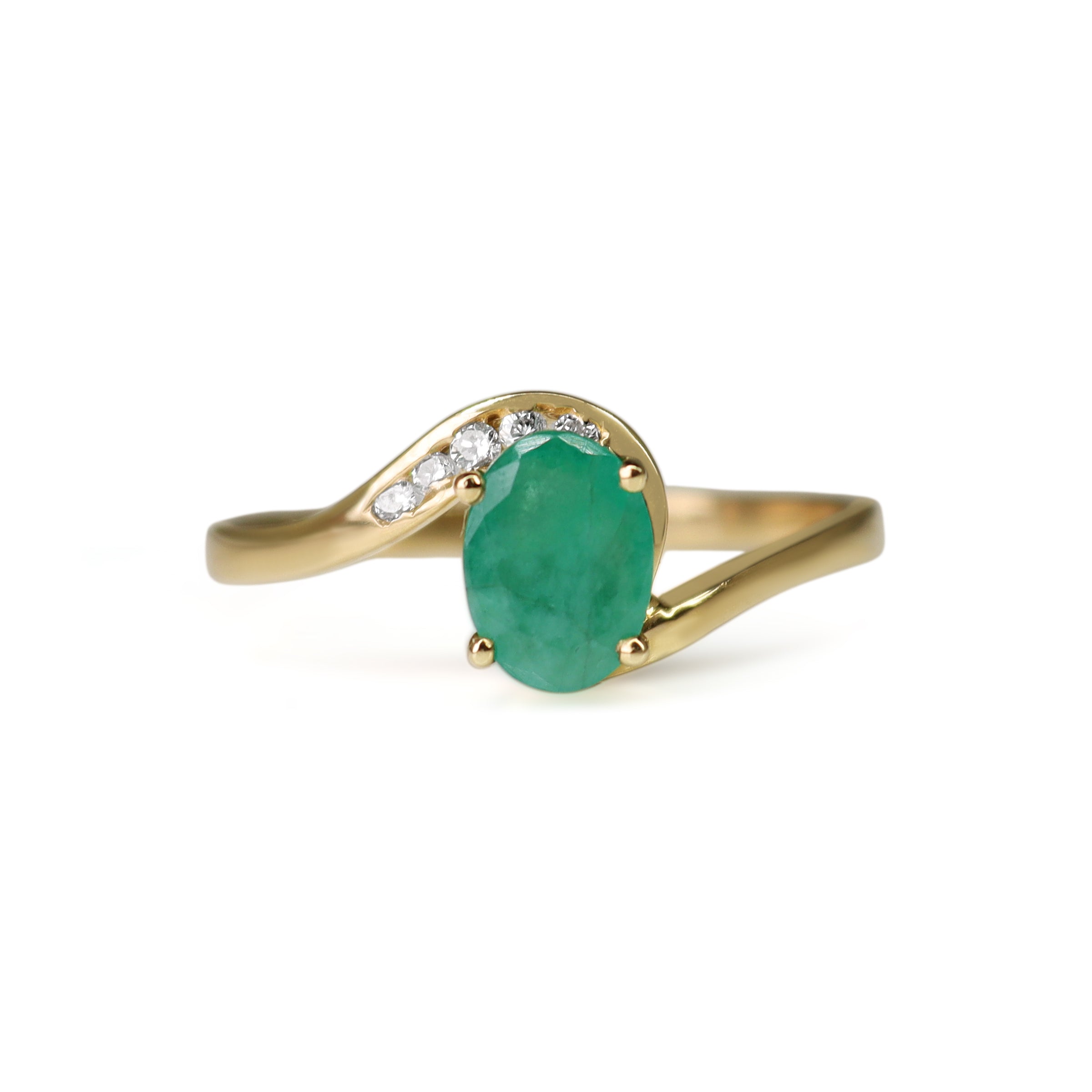 9ct Yellow Gold Emerald and Diamond Swirl Ring