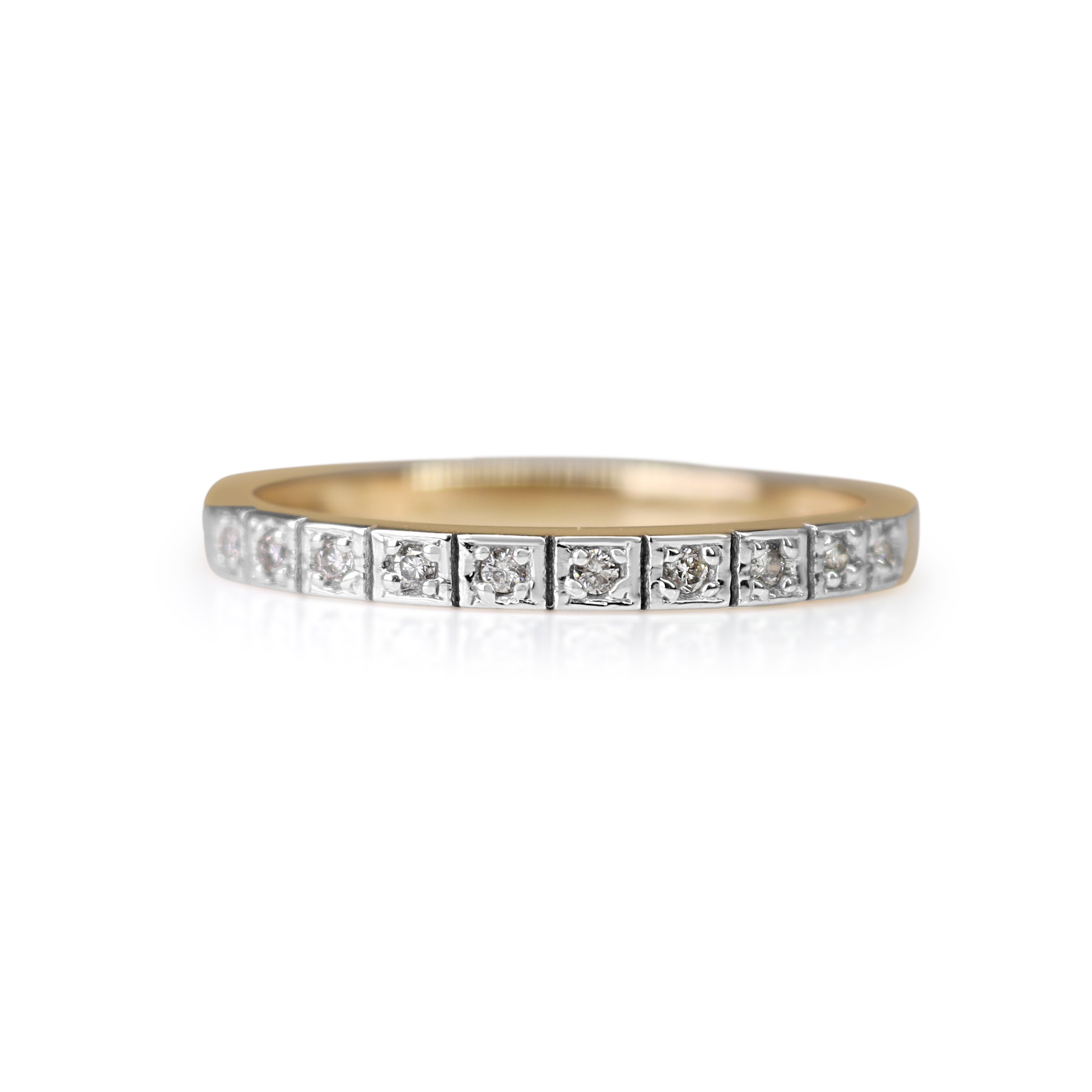 9ct Yellow and White Gold Deco Style Diamond Band Ring
