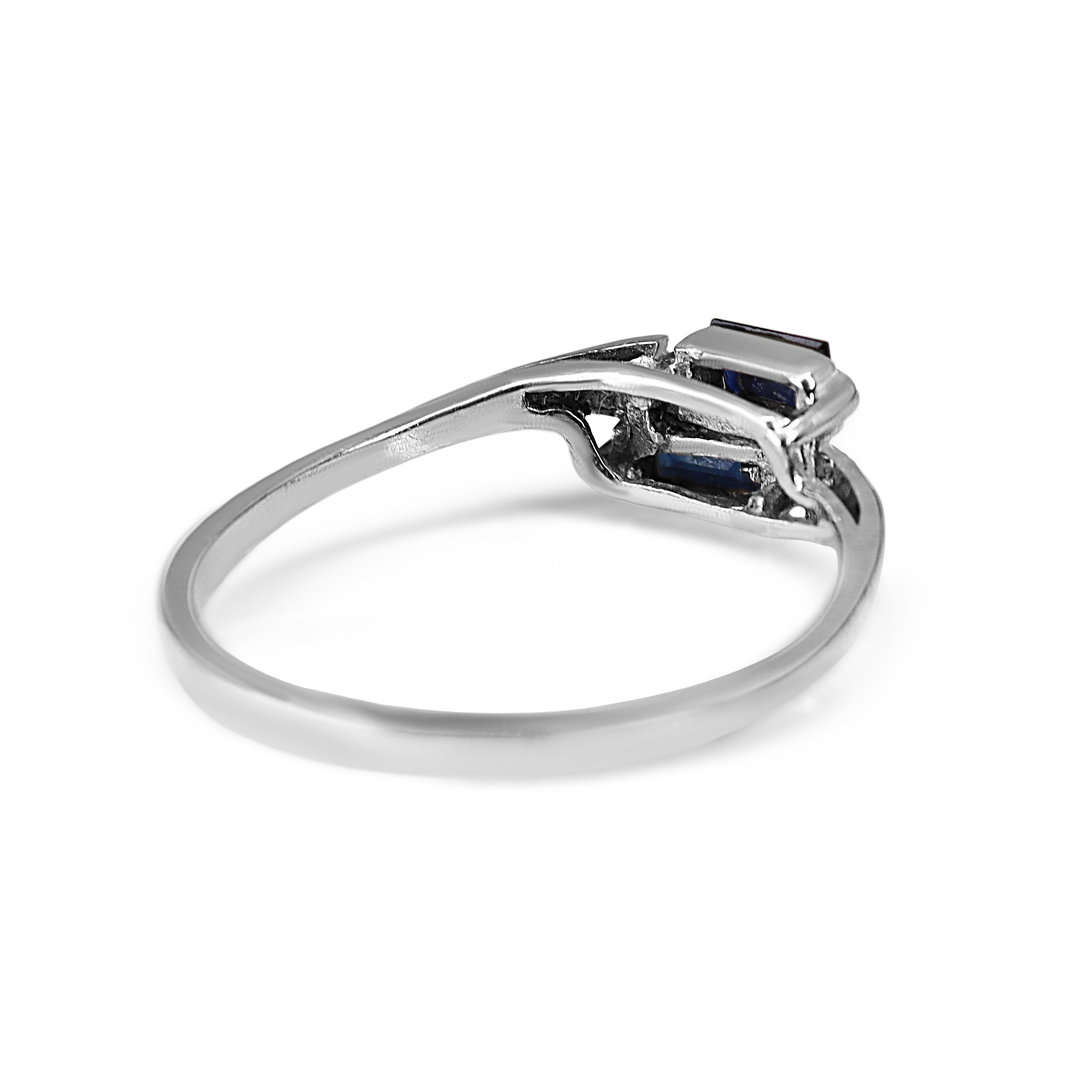 9ct White Gold Baguette Sapphire and Diamond Moi Et Toi Ring