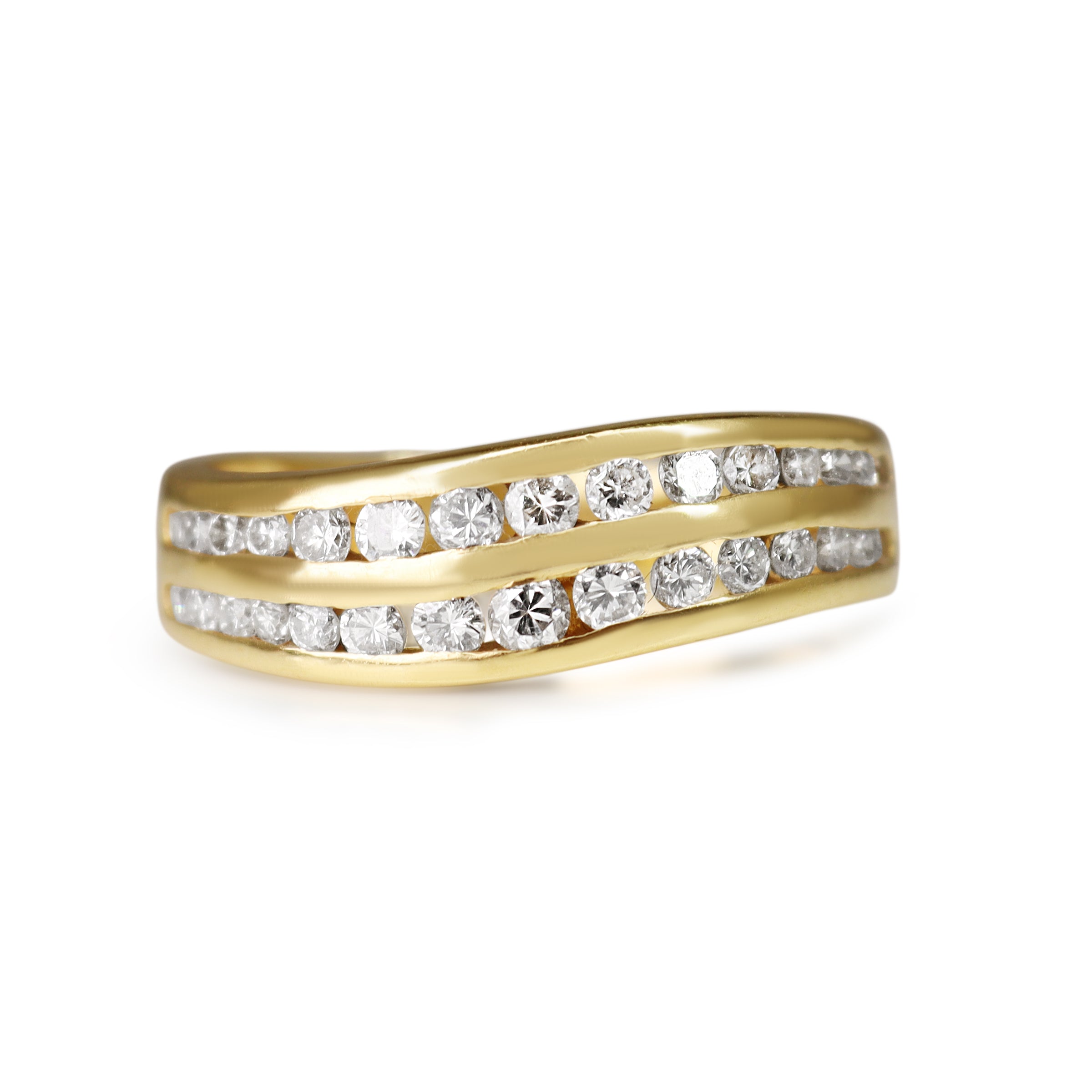 18ct Yellow Gold Channel Set Double Row Diamond Wave Ring