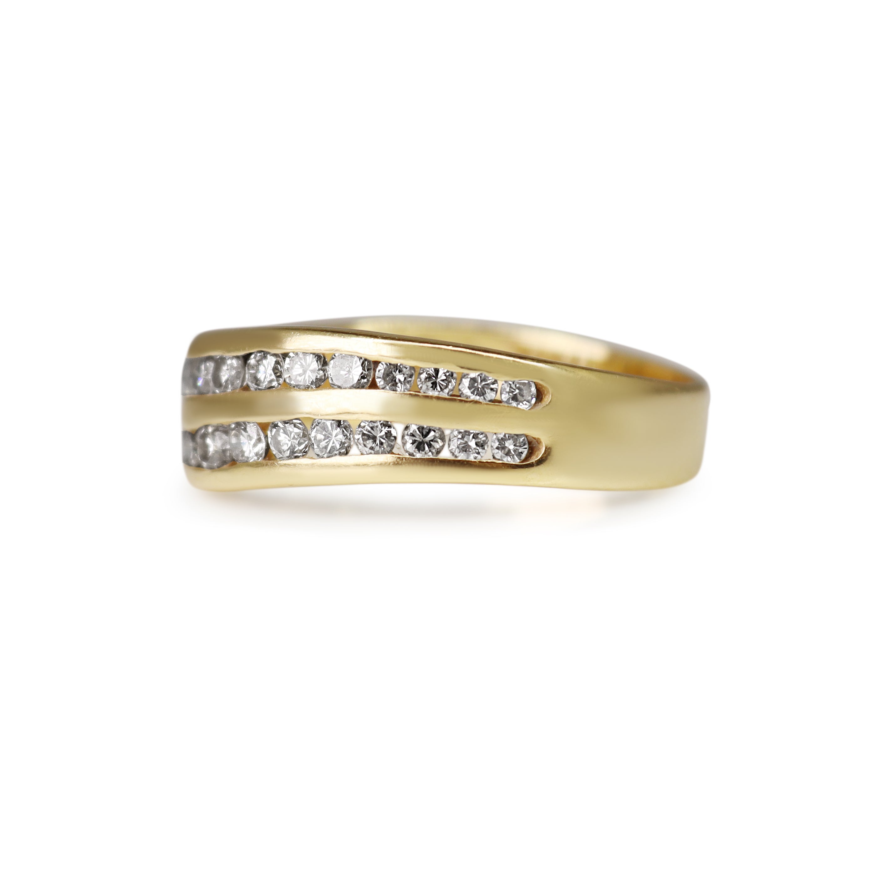 18ct Yellow Gold Channel Set Double Row Diamond Wave Ring