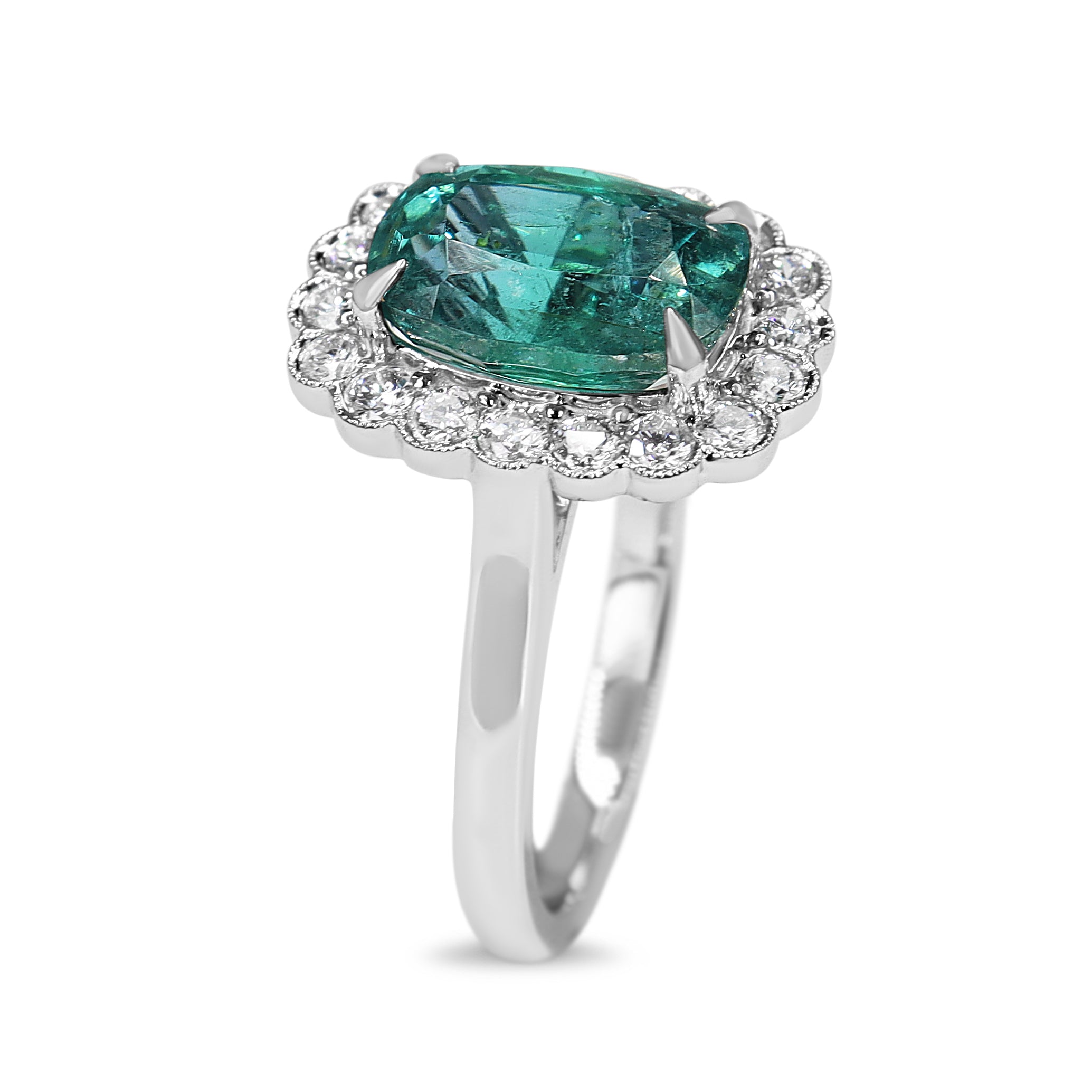 18ct White Gold Emerald and Diamond Daisy Ring