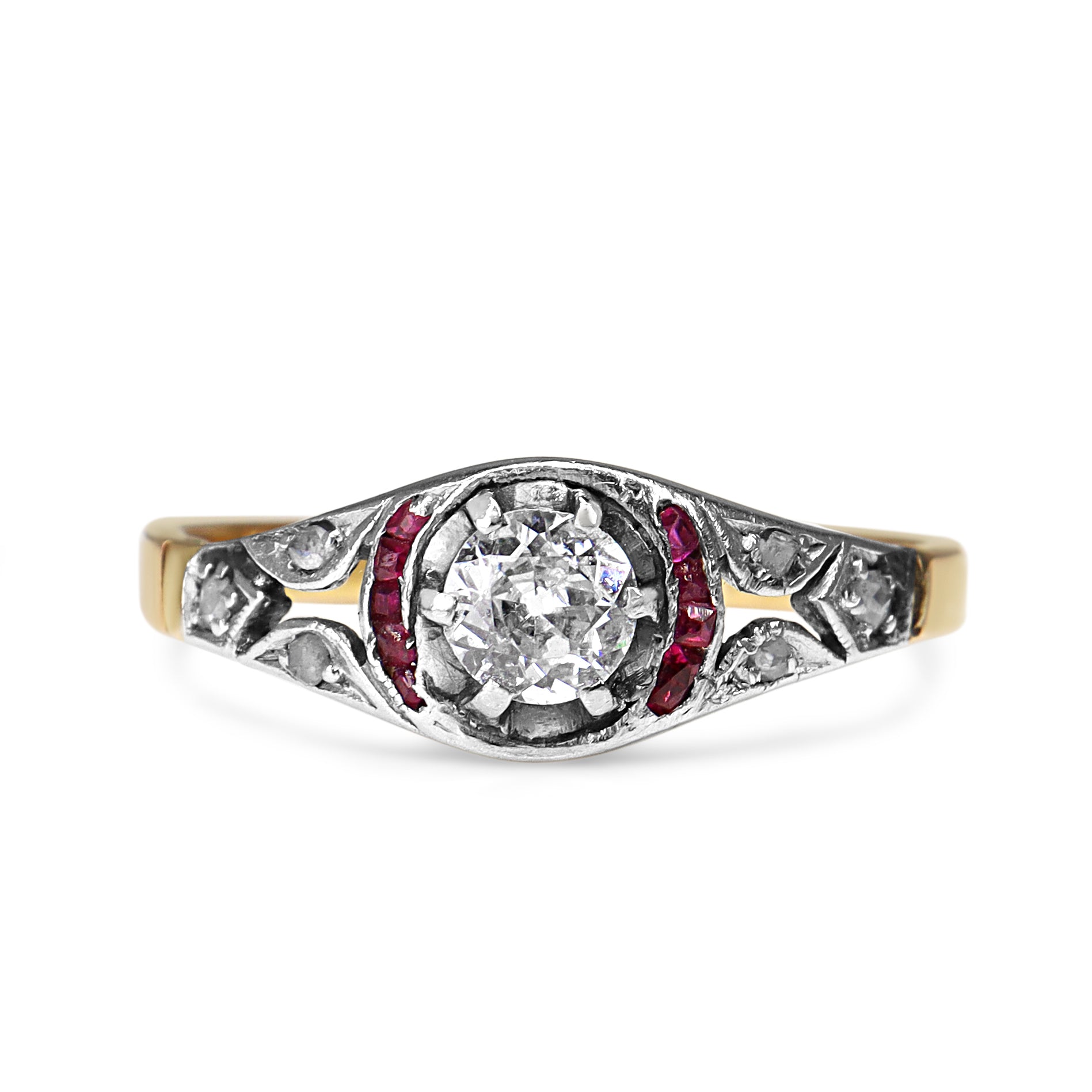 18ct Yellow and White Gold Antique Ruby and Old Cut Diamond Ring