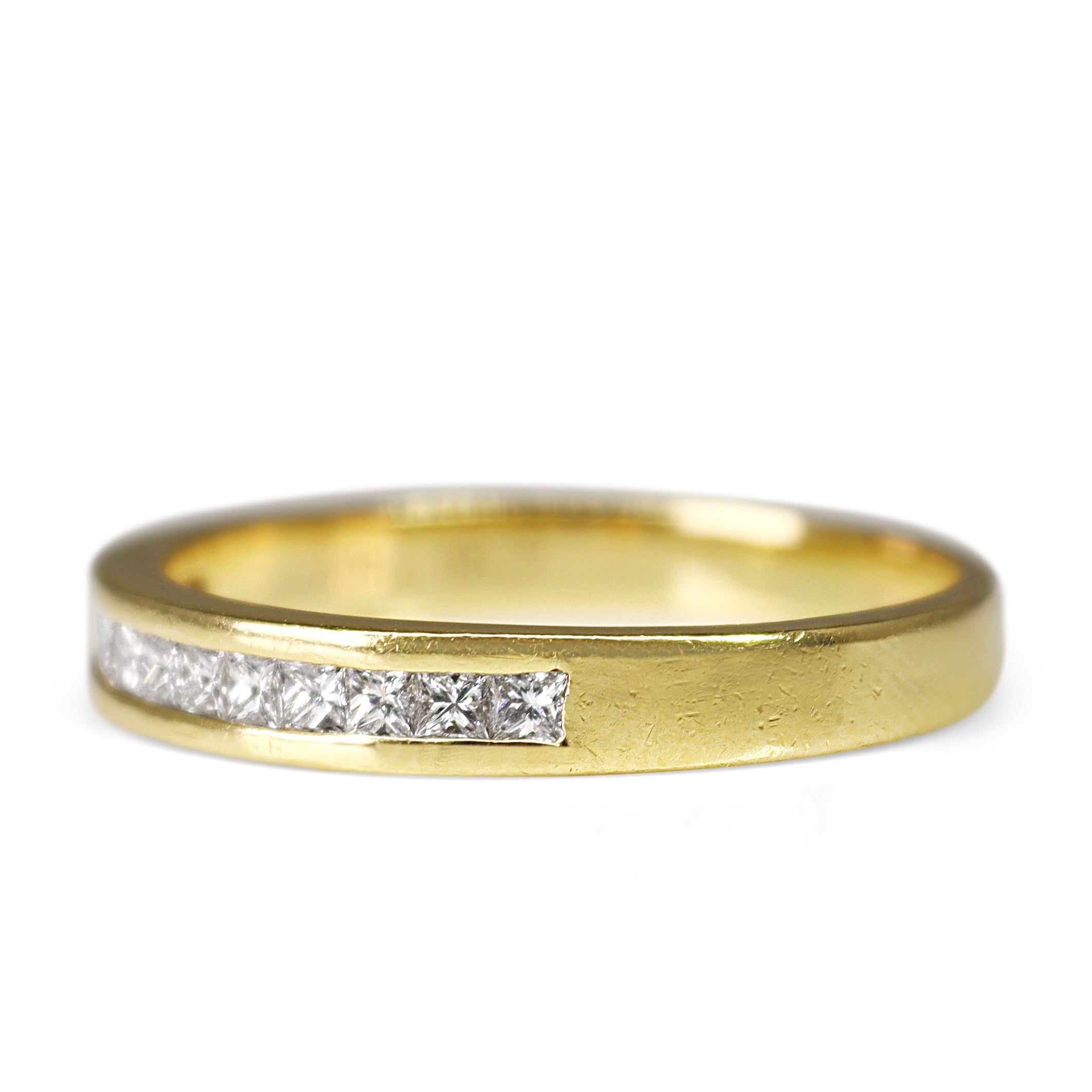 18ct Yellow Gold Princess Cut Channel Set Band Ring