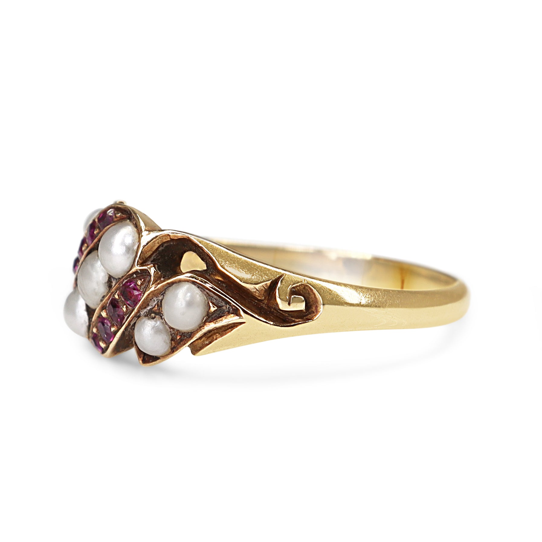 9ct Yellow Gold Antique Victorian Ruby and Seed Pearl Ring