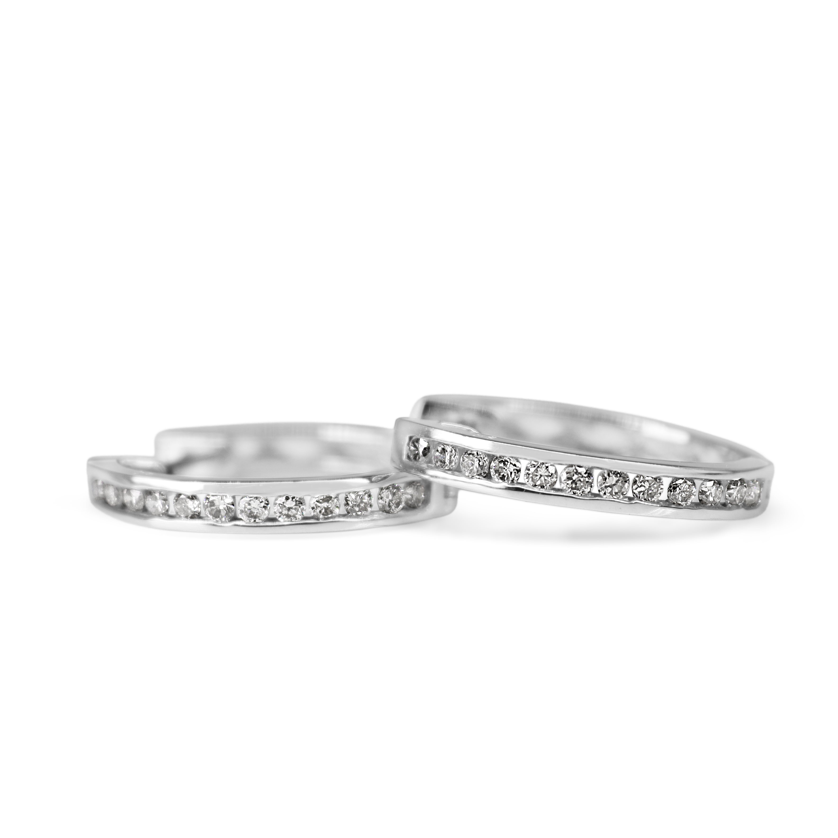 9ct White Gold Channel Set Diamond Hoop Earrings