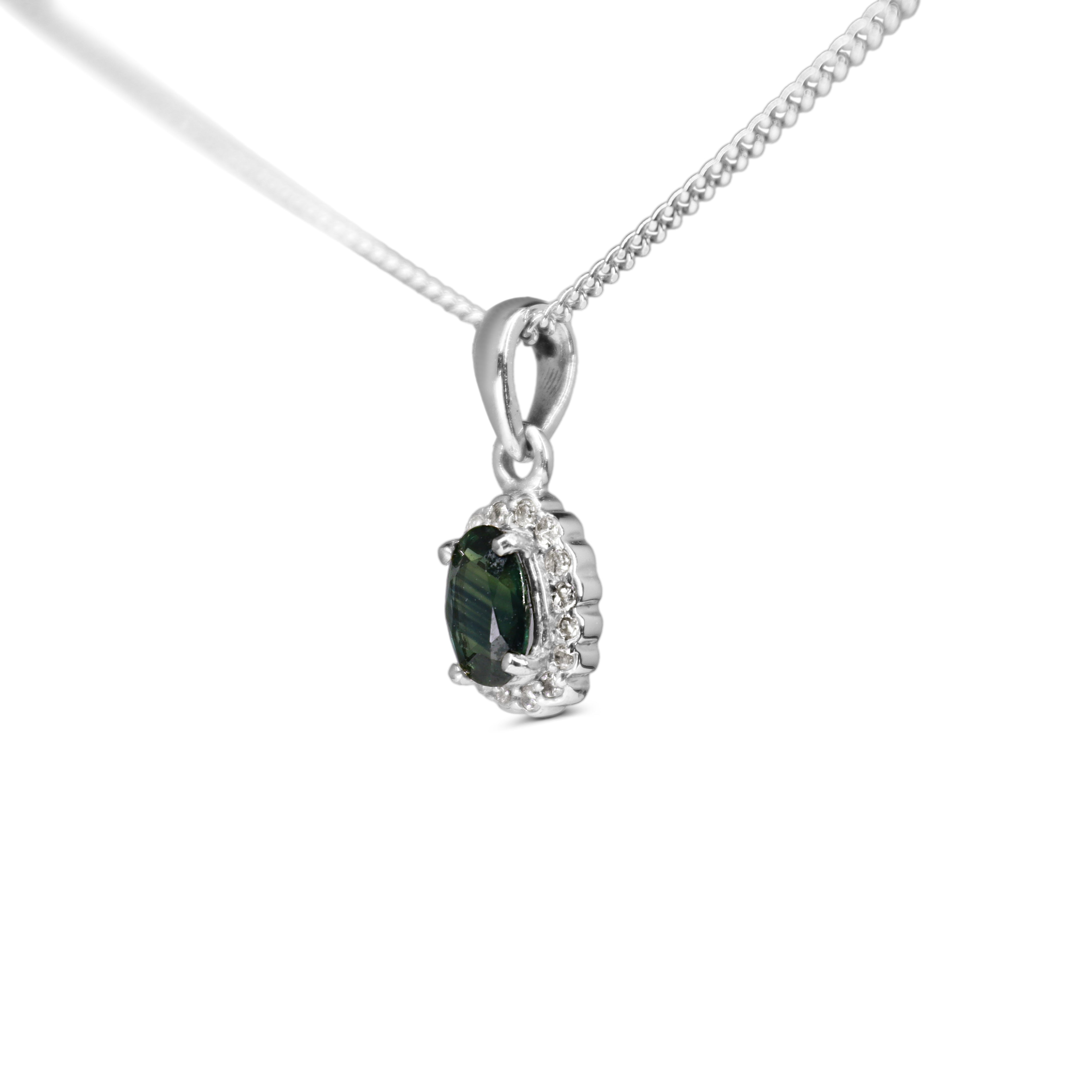 9ct White Gold Sapphire and Diamond Daisy Style Necklace