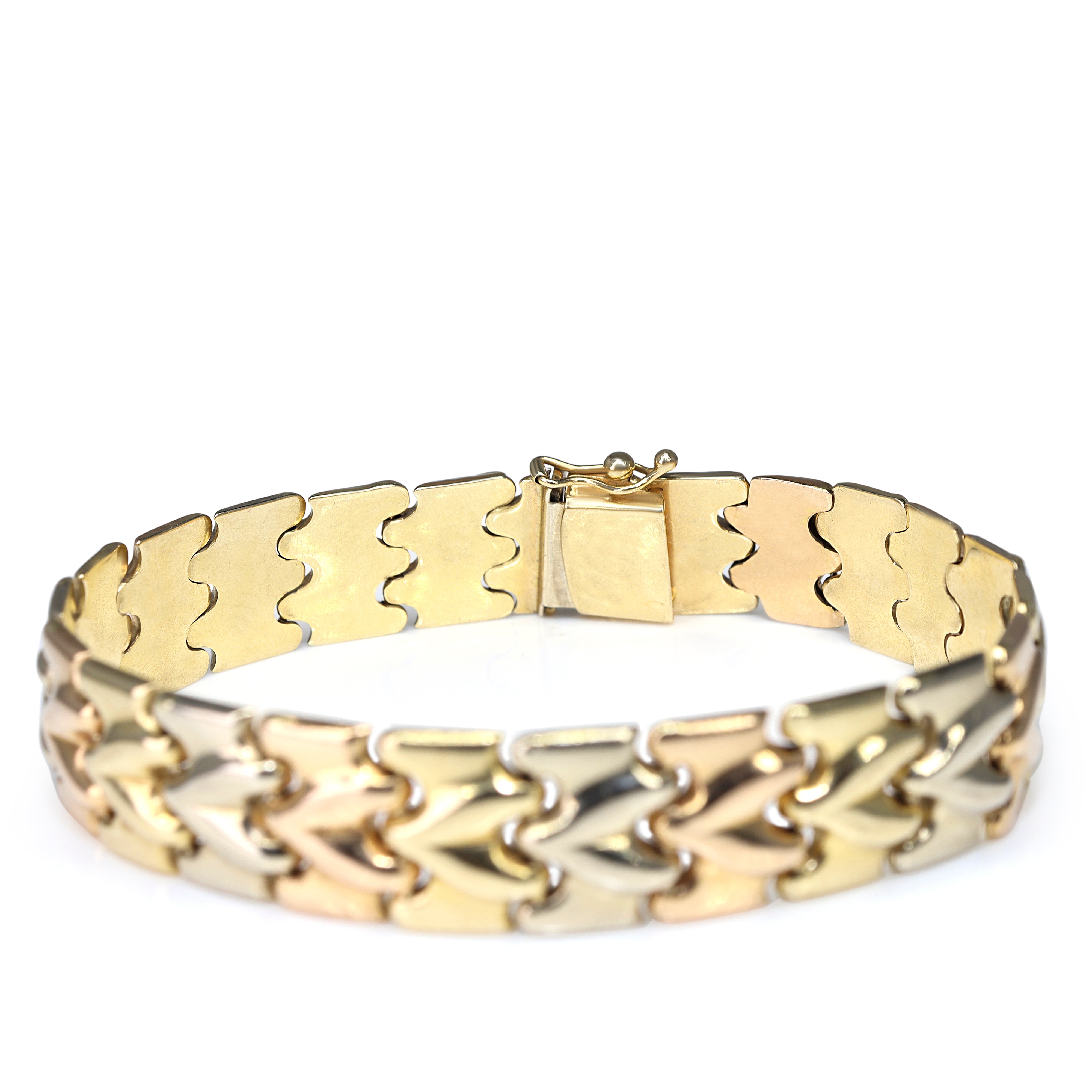 14ct Yellow, Rose and White 3 tone Fancy Link Bracelet