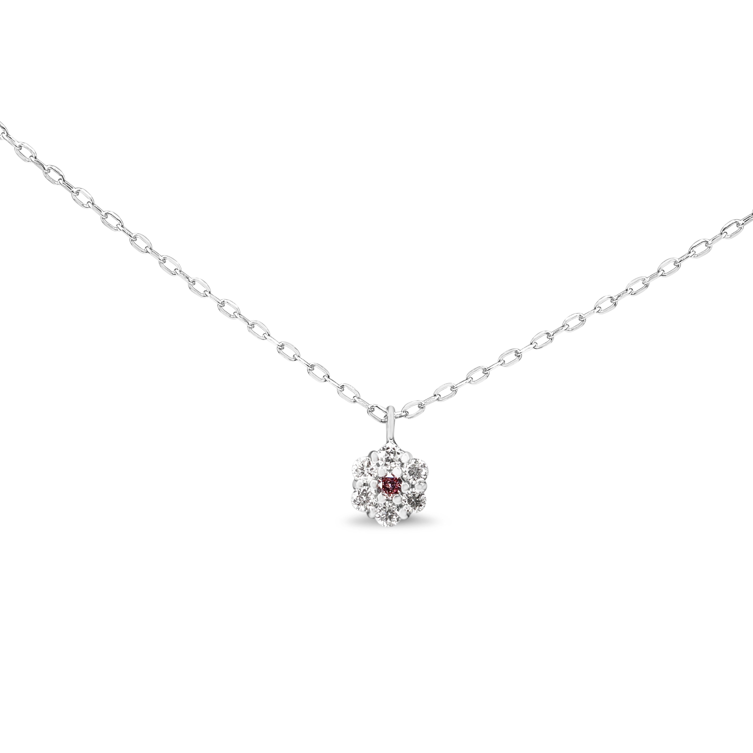 Platinum Pink and White Diamond Halo Necklace