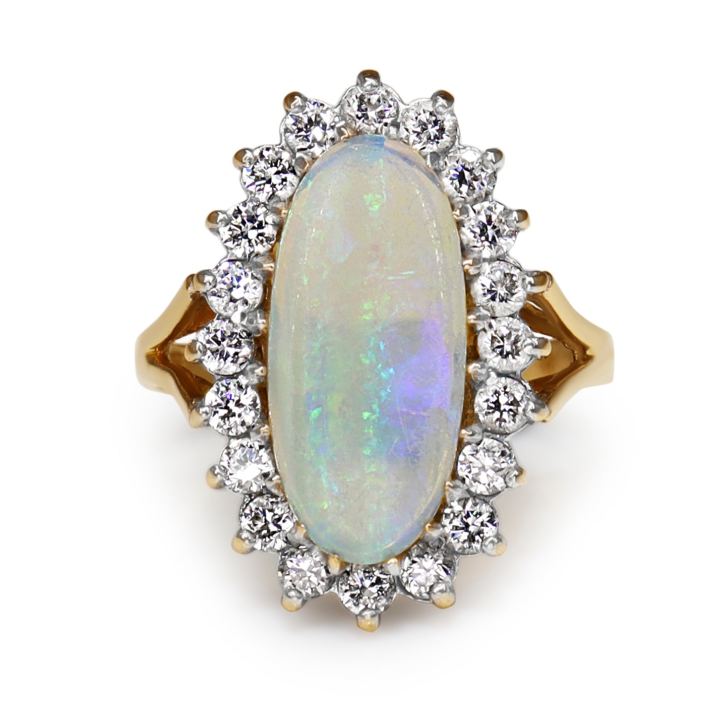 9ct Yellow and White Gold Opal and Diamond Halo Ring