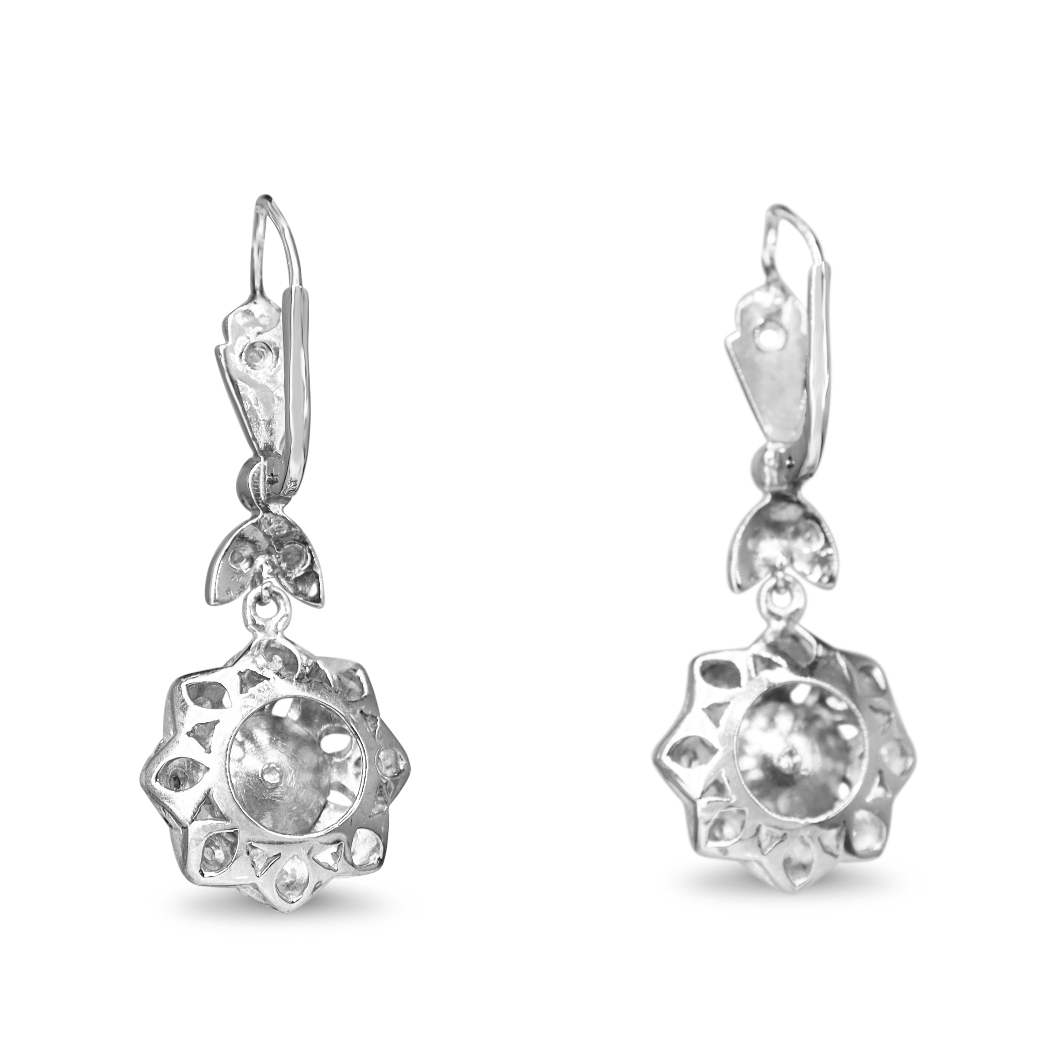 Palladium Cultured Pearl and Rose Cut Diamond Art Deco Earrings