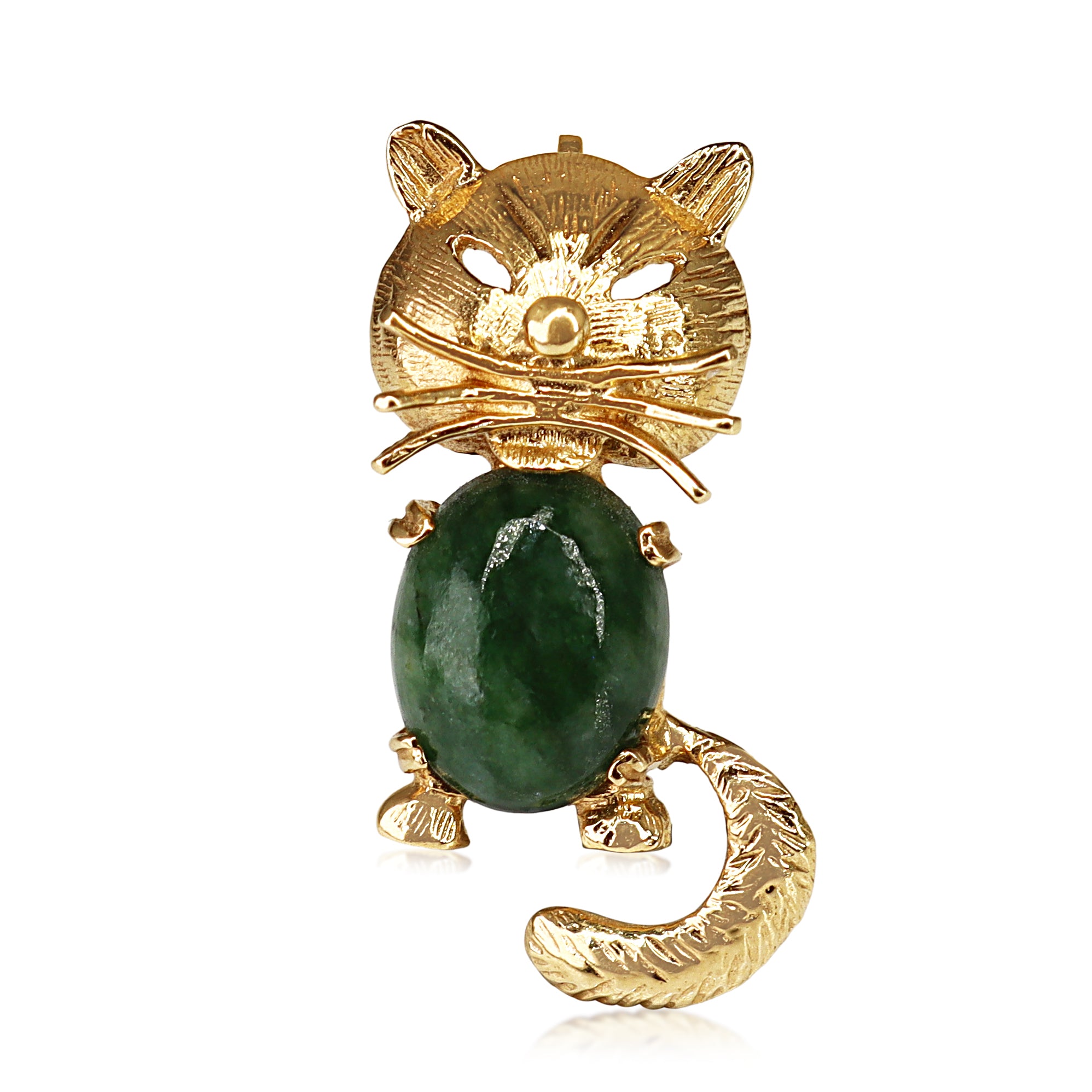 14ct Yellow Gold Jade Cat Brooch
