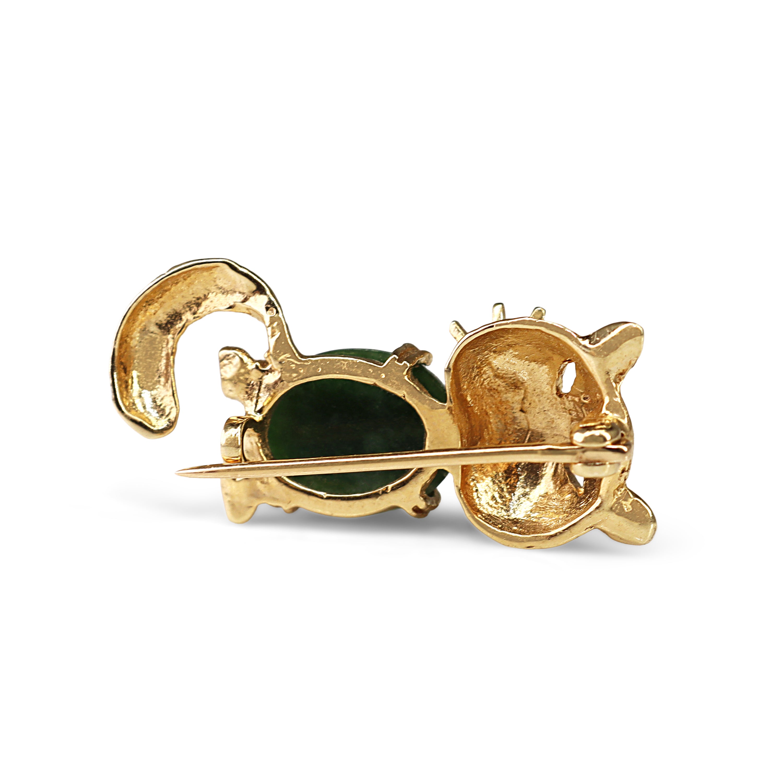 14ct Yellow Gold Jade Cat Brooch