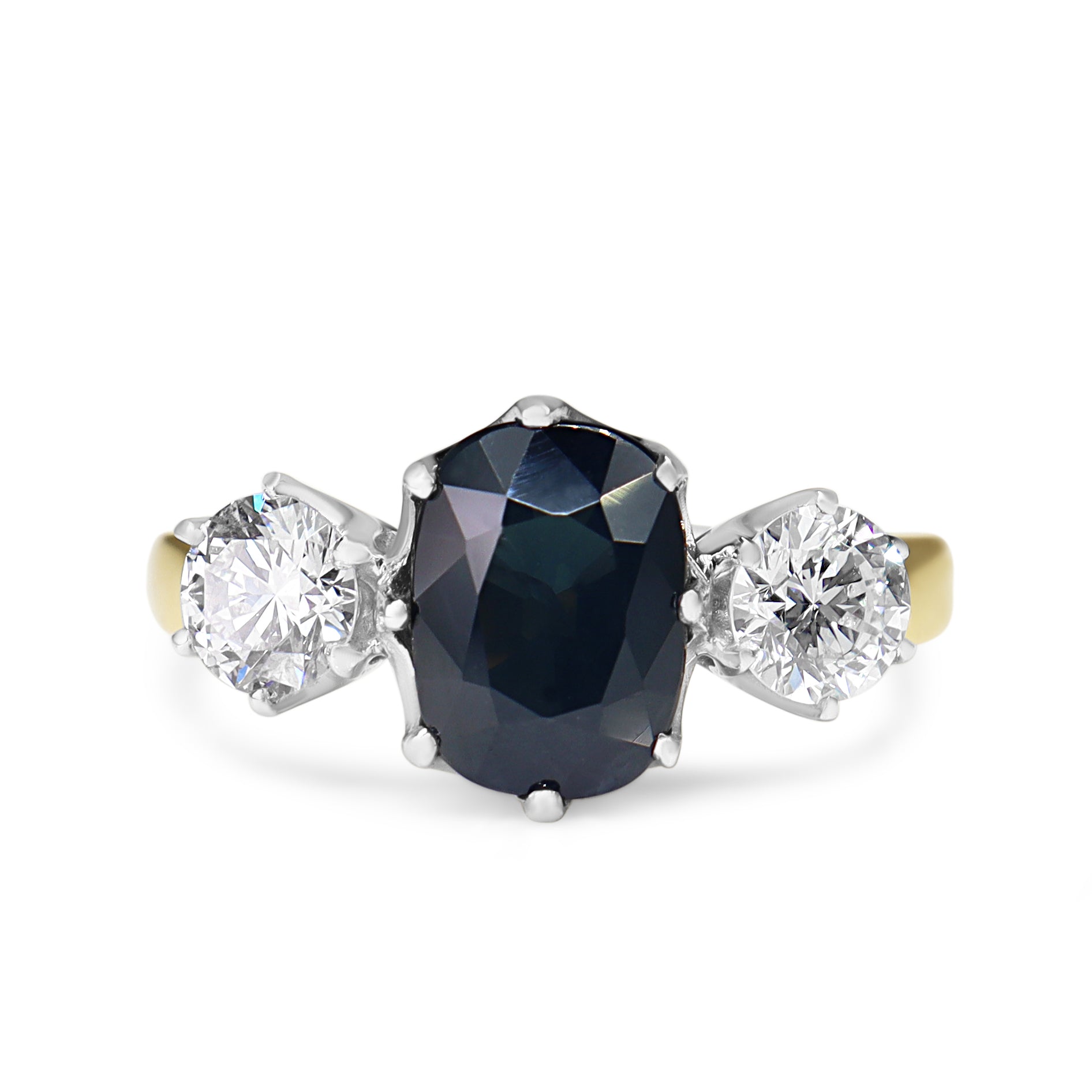 18ct Yellow and White Gold Sapphire and Diamond Antique Style 3 Stone Ring