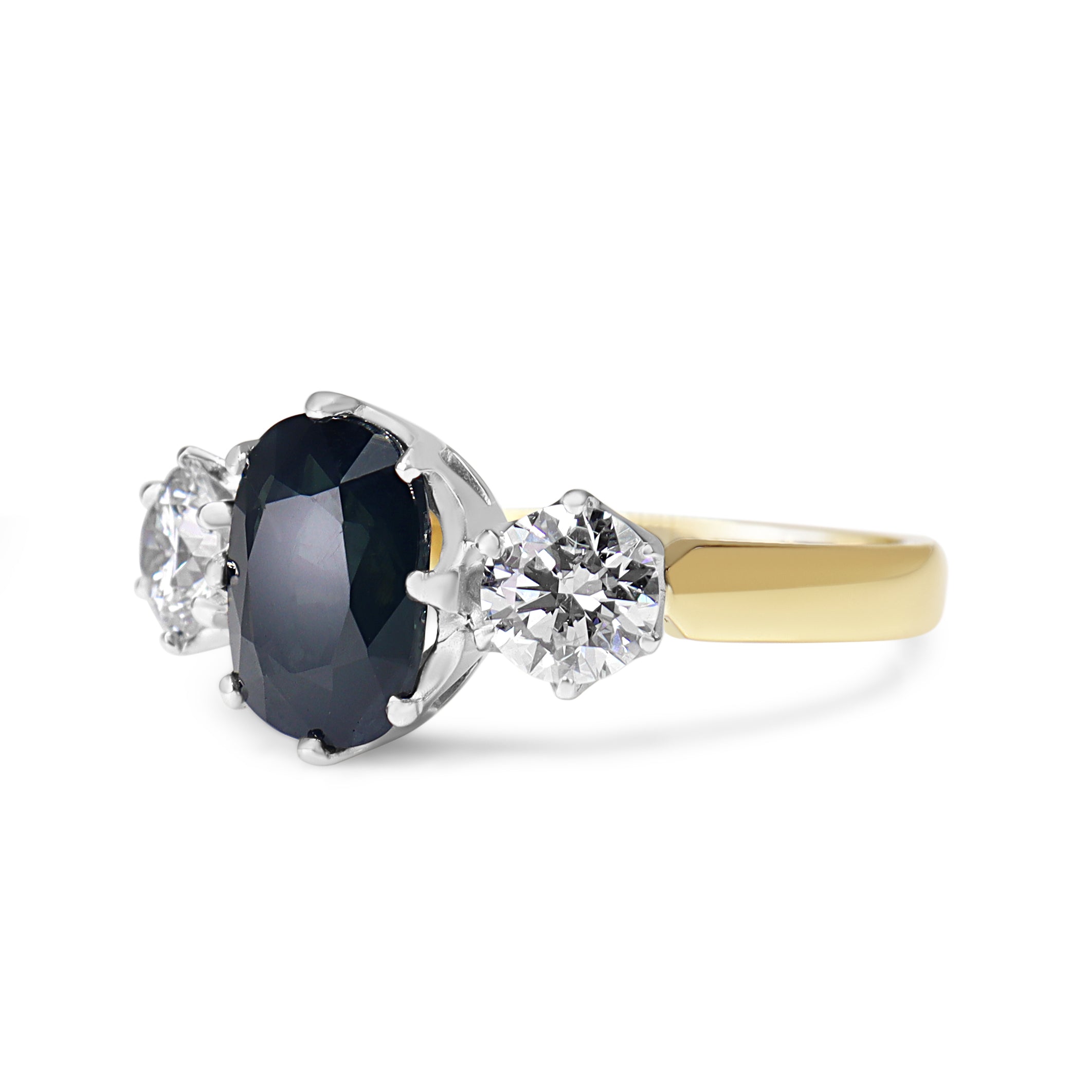 18ct Yellow and White Gold Sapphire and Diamond Antique Style 3 Stone Ring