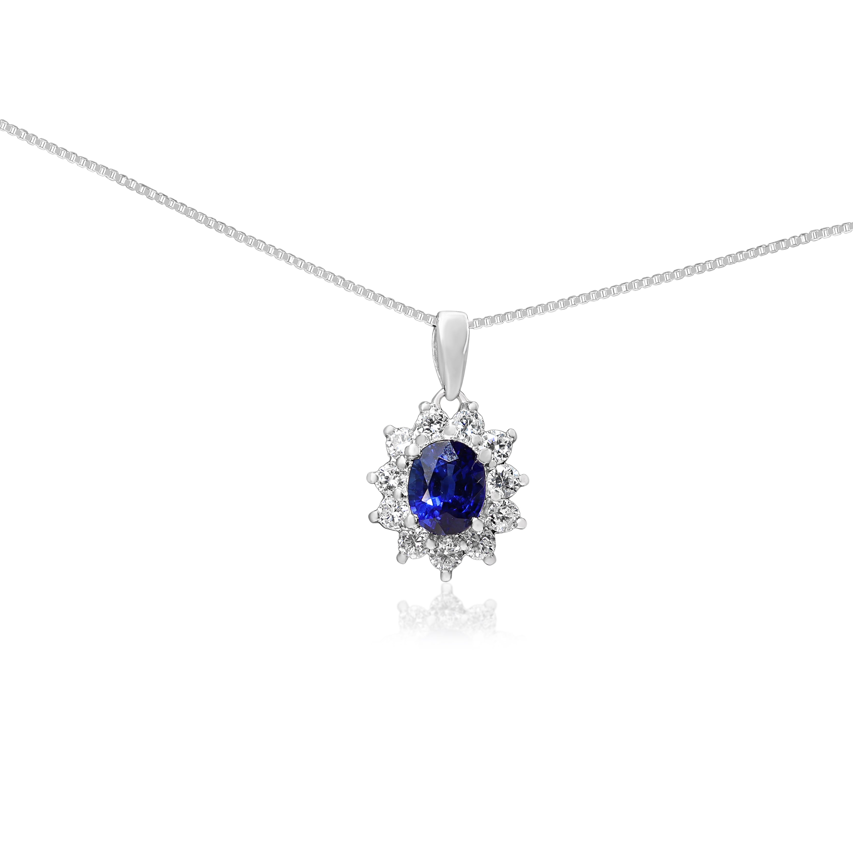 Platinum Sapphire and Diamond Halo Cluster Necklace