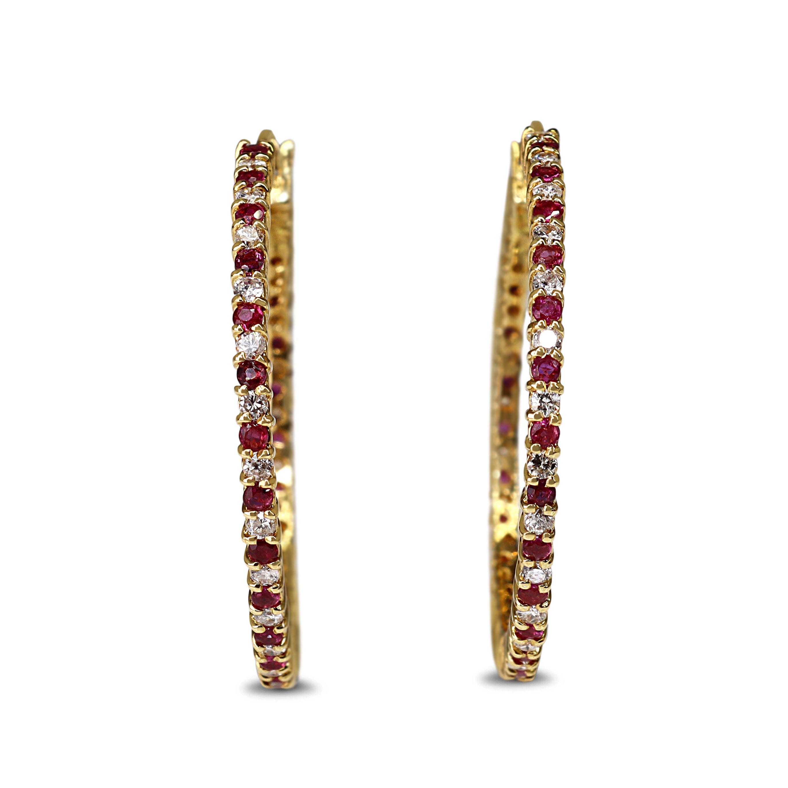 18ct Yellow Gold Ruby and Diamond Hoop Earrings