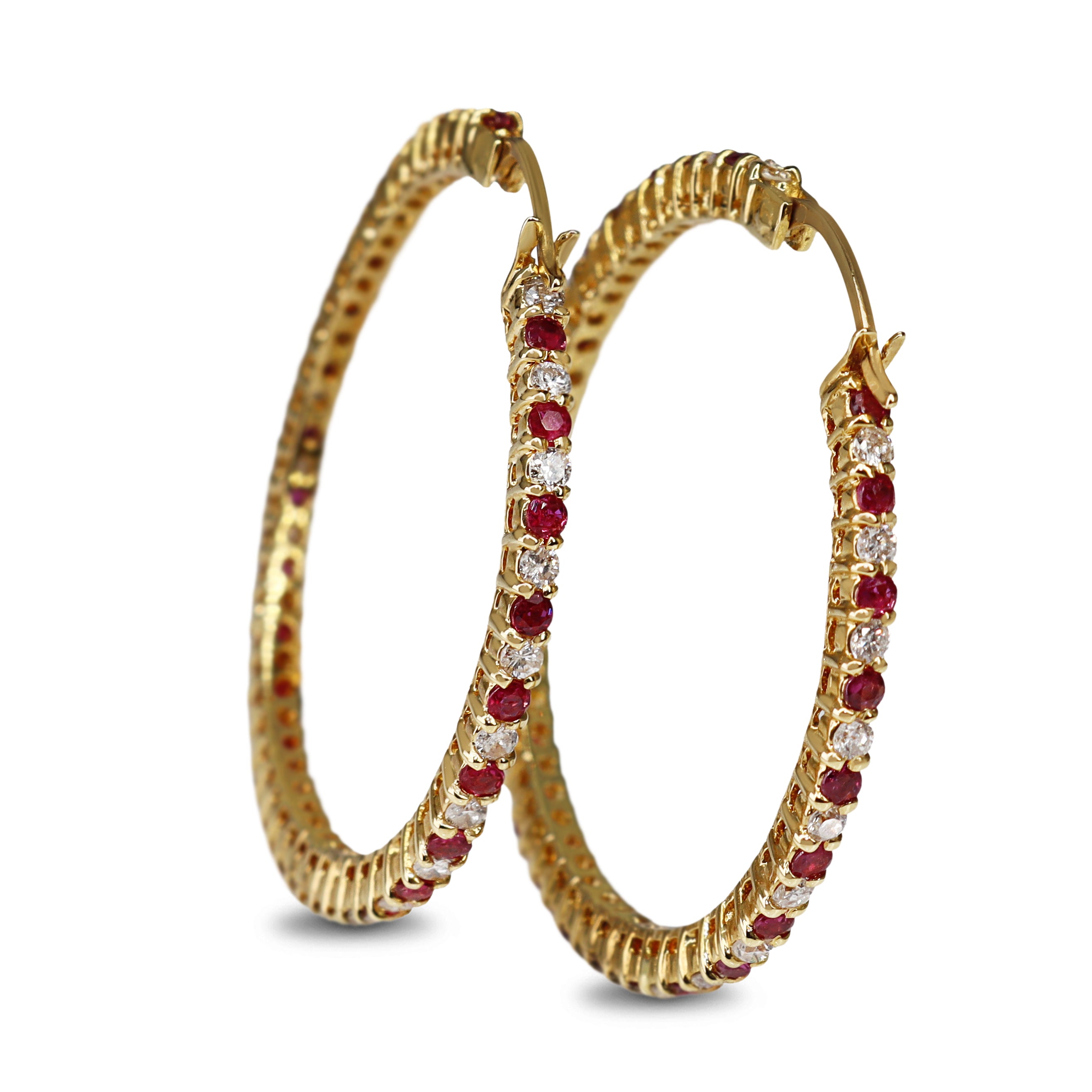 18ct Yellow Gold Ruby and Diamond Hoop Earrings