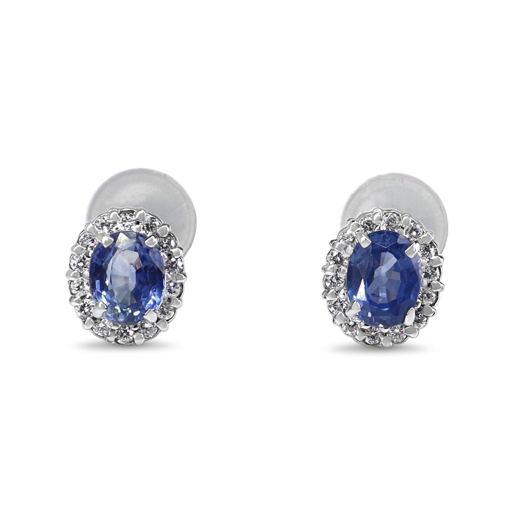 Platinum Sapphire and Diamond Halo Stud Earrings