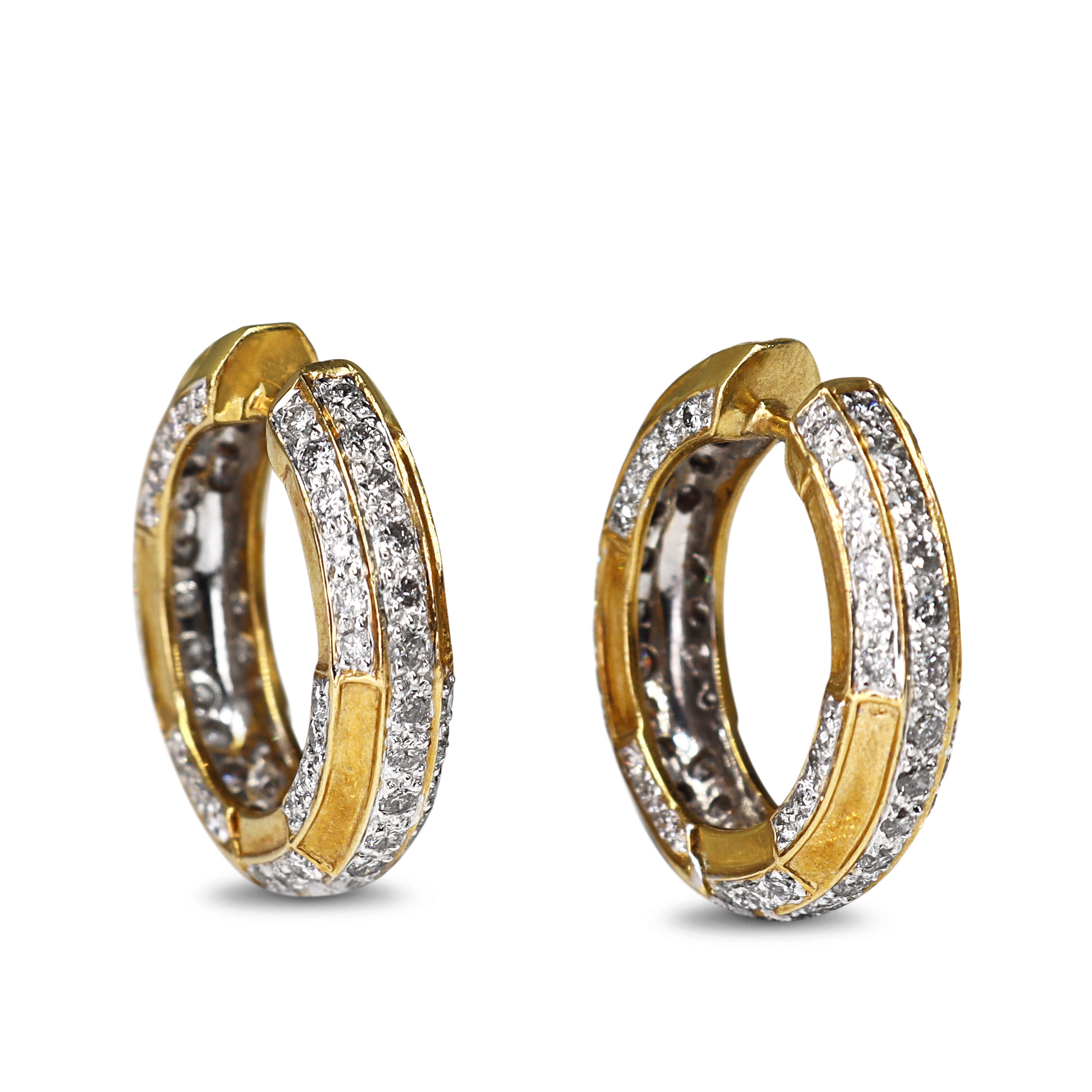 18ct Yellow and White Gold Diamond Hoop Earrings