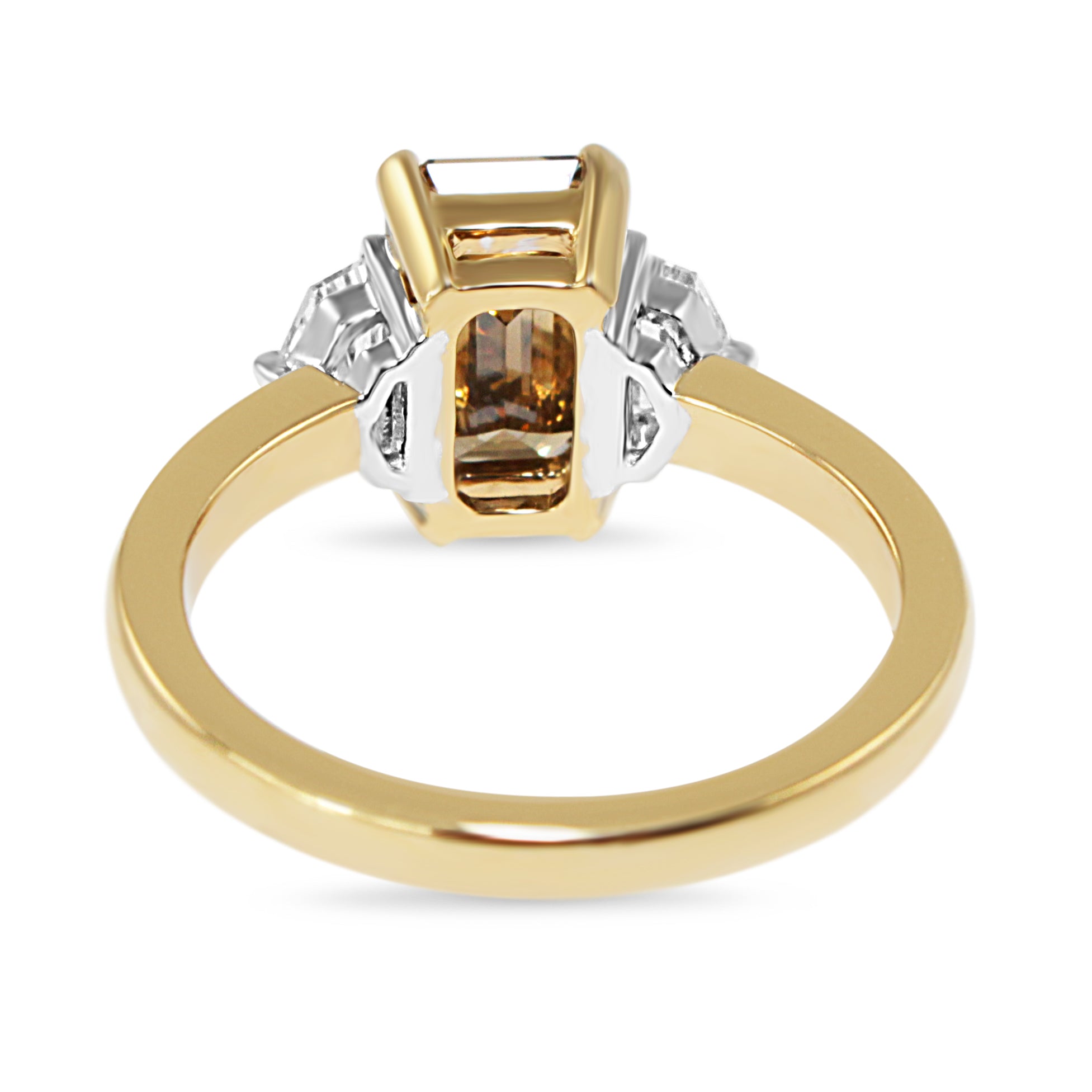18ct Yellow and White Gold Champagne and Cadi Cut 3 Stone Diamond Ring