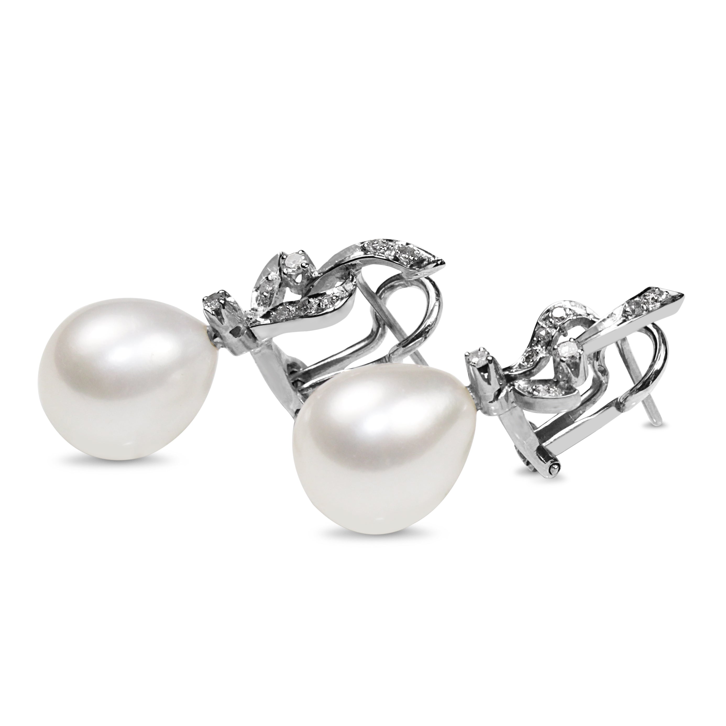 Palladium 11mm Fresh Water Pearl and Diamond Drop Earrings