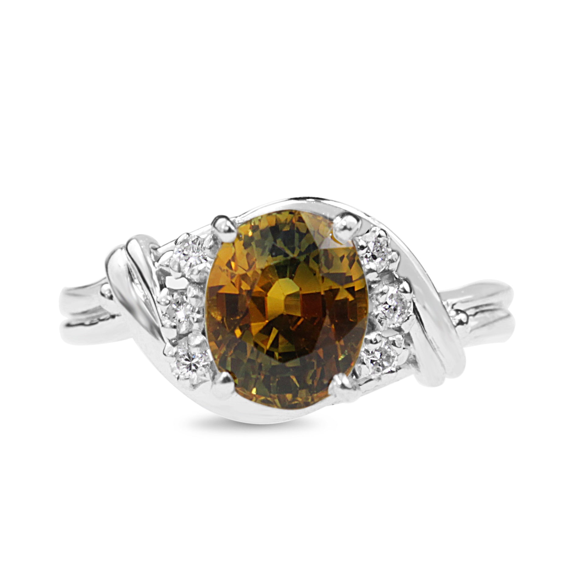 Platinum Yellow / Green Parti Sapphire and Diamond Vintage Ring